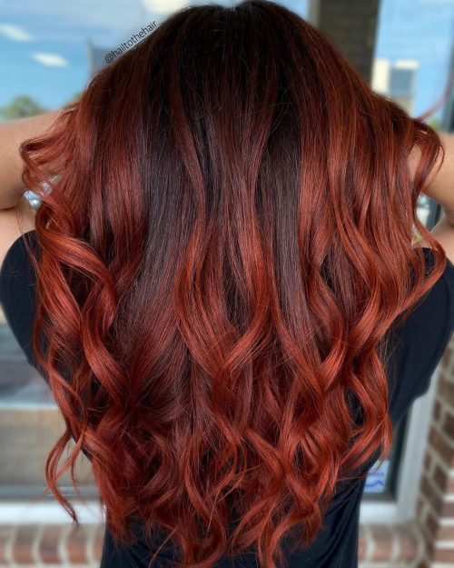 Copper Red Panels with Dark Brown fall hair color