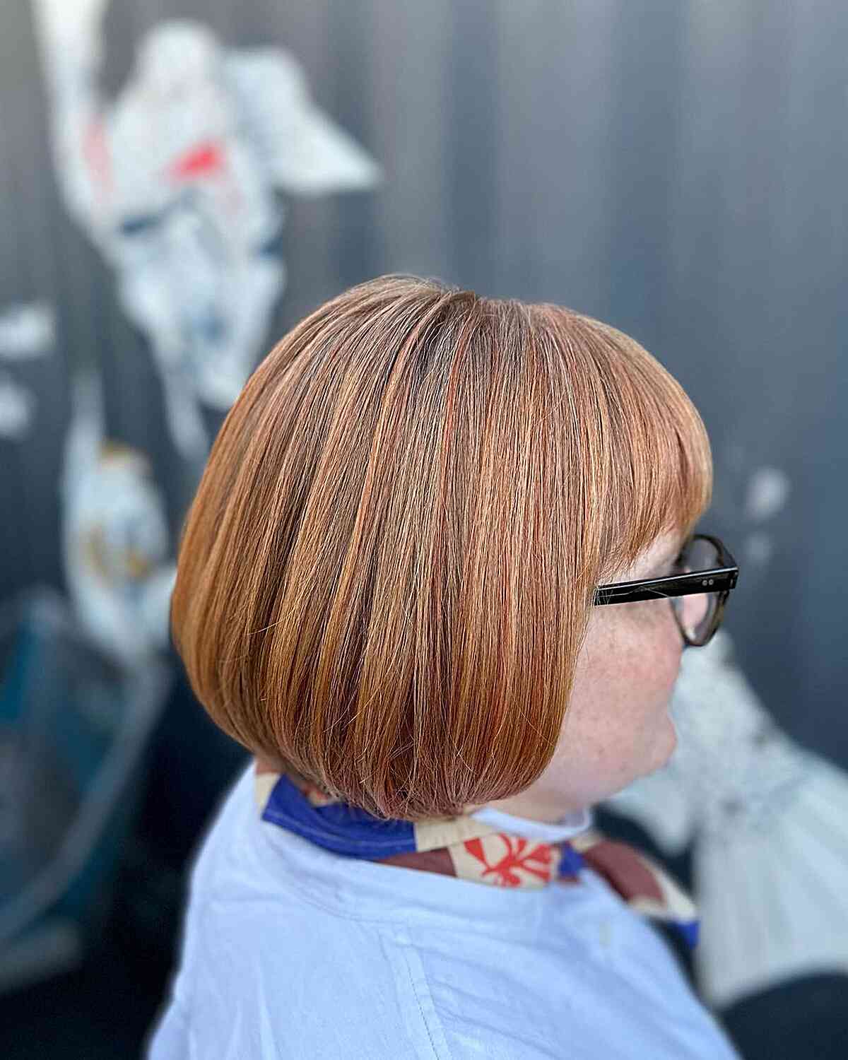 Neck-Grazing Copper Thick Bob with a Fringe for Old Women