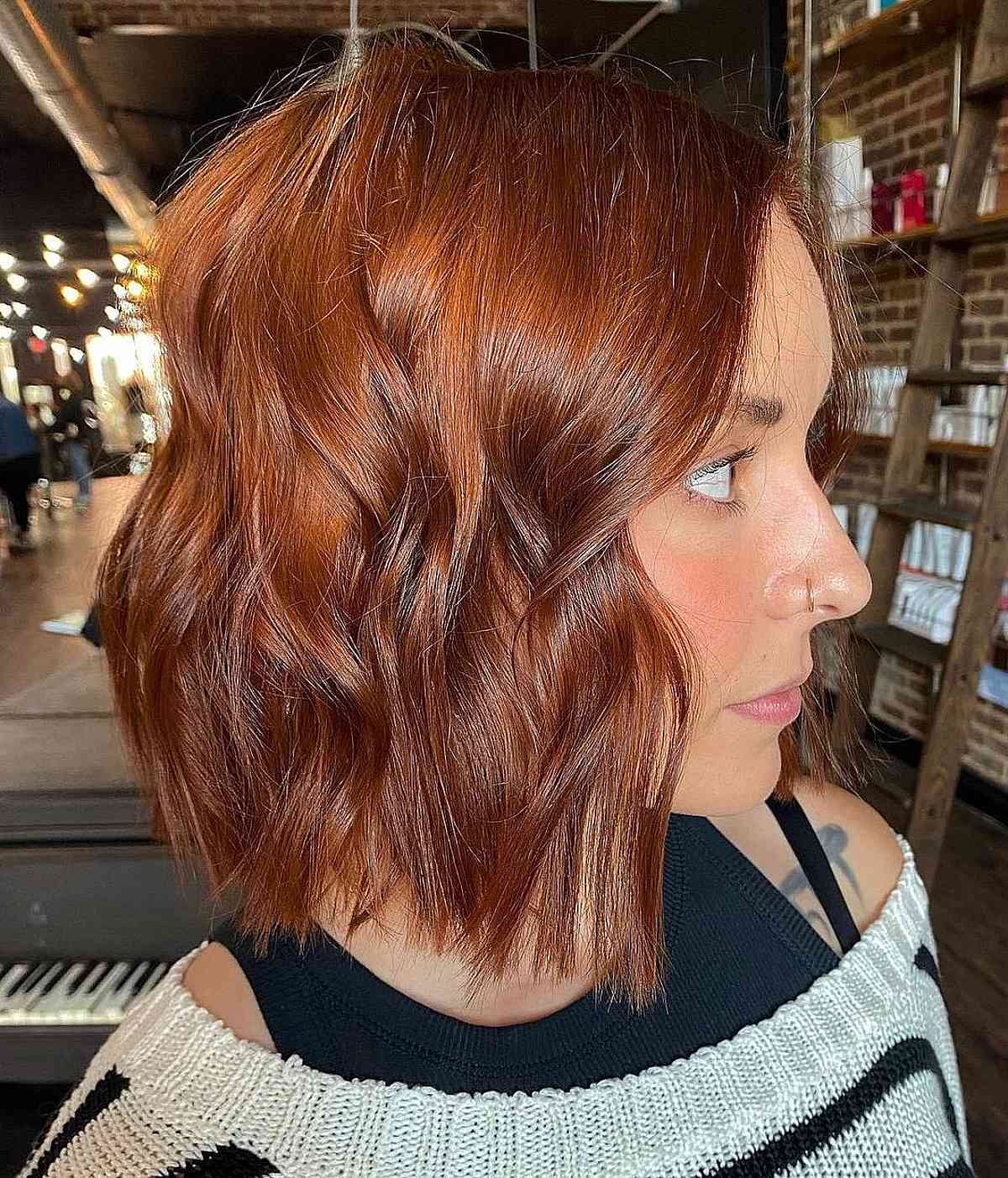 Coppery Auburn Lob Hairstyle for Shorter Hair
