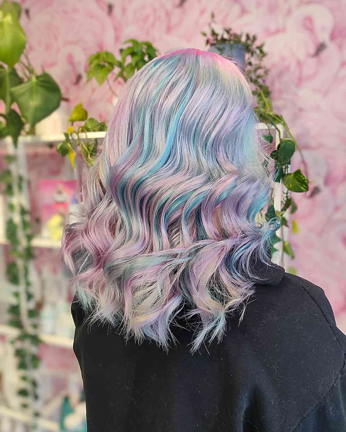 Cotton Candy-Hued Rainbow for Medium Hair