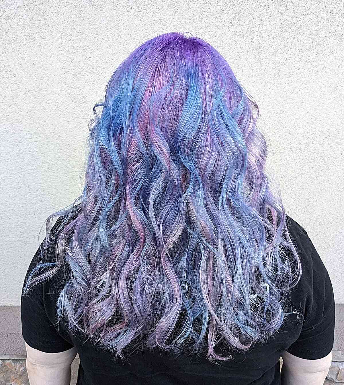 Cotton Candy Purple Roots with Pink and Blue Highlights