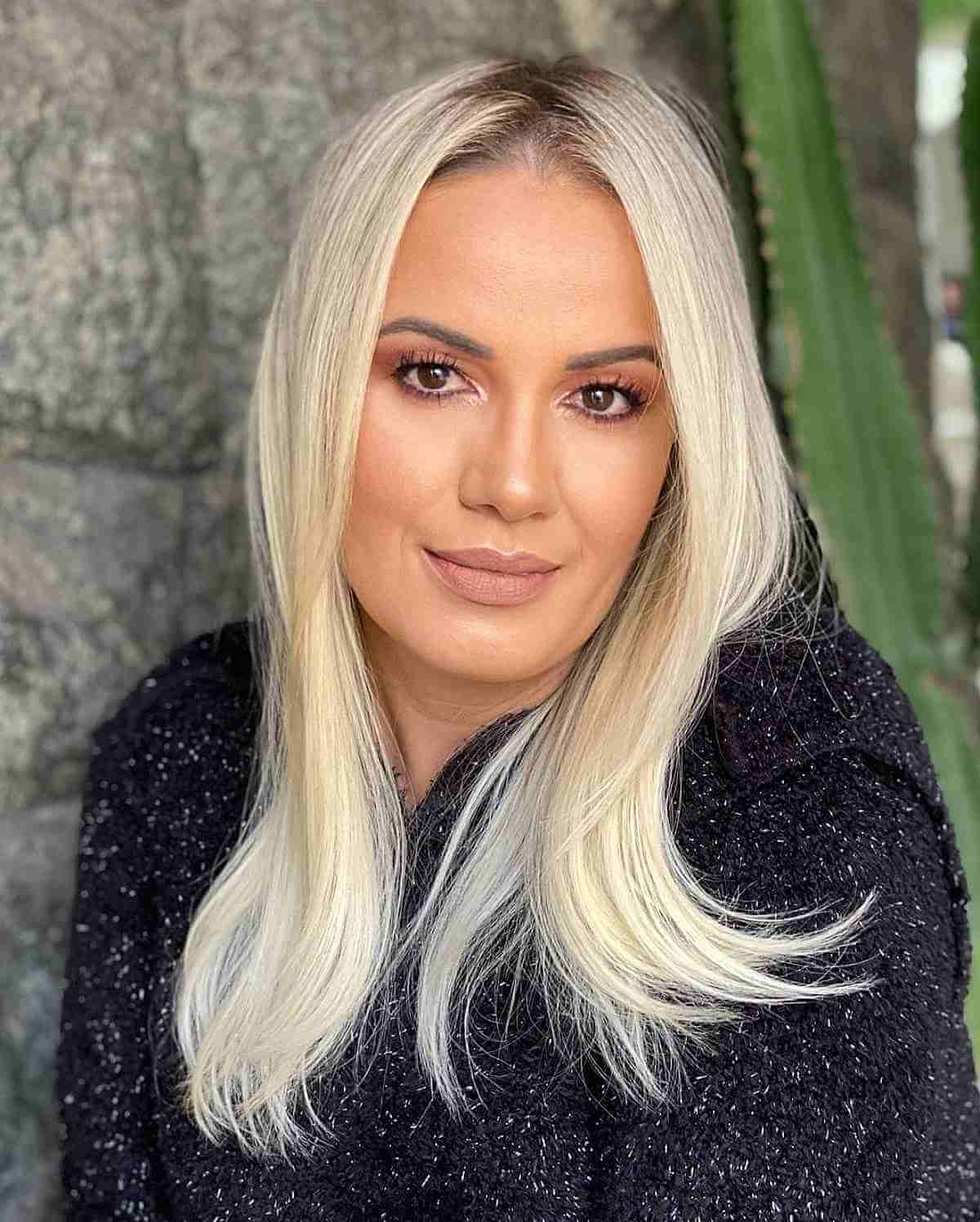 Creamy Blonde with Dark Roots for Women 40 and Over with Fine Hair