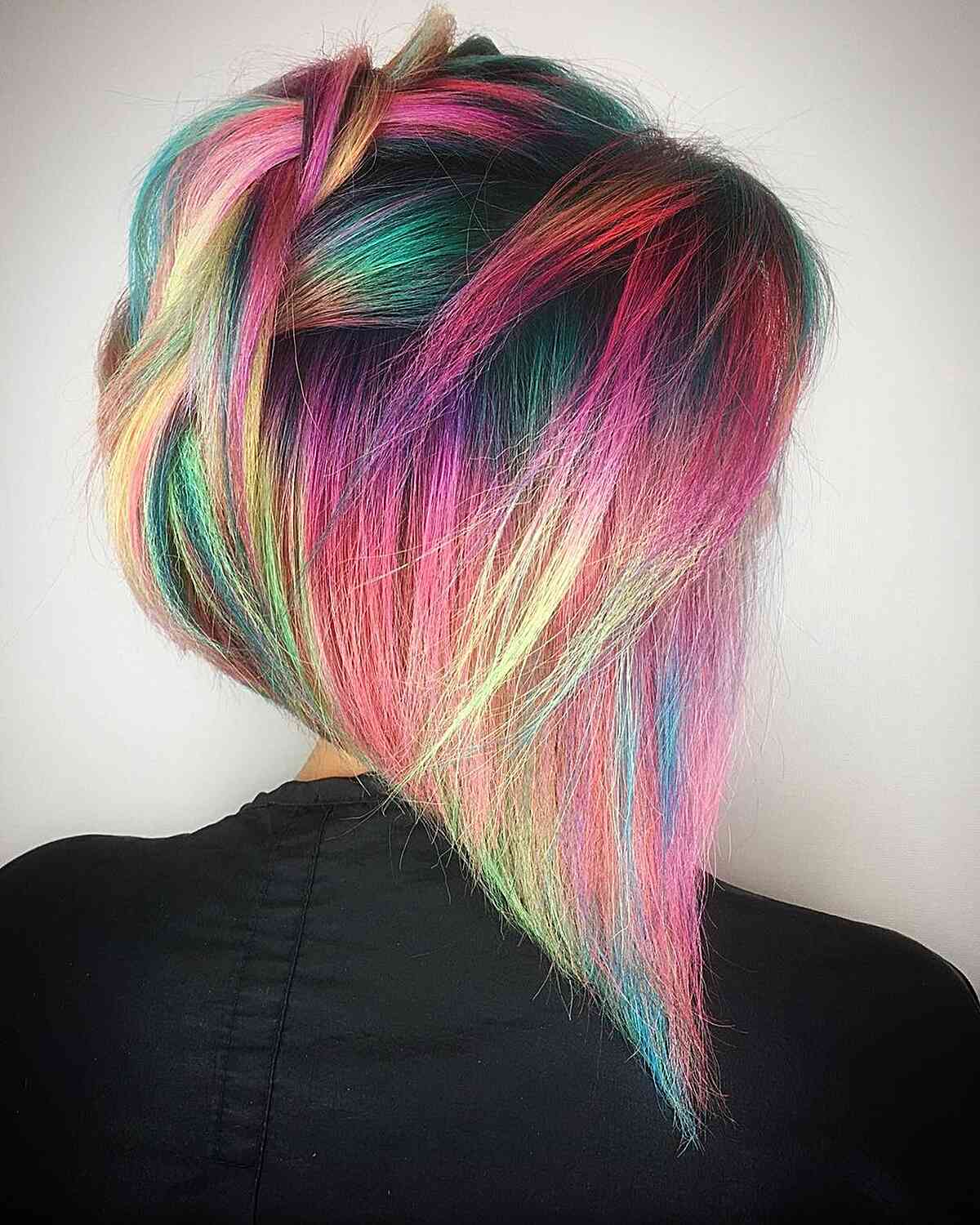 Crimped Rainbow Hair for girls with straight short hair