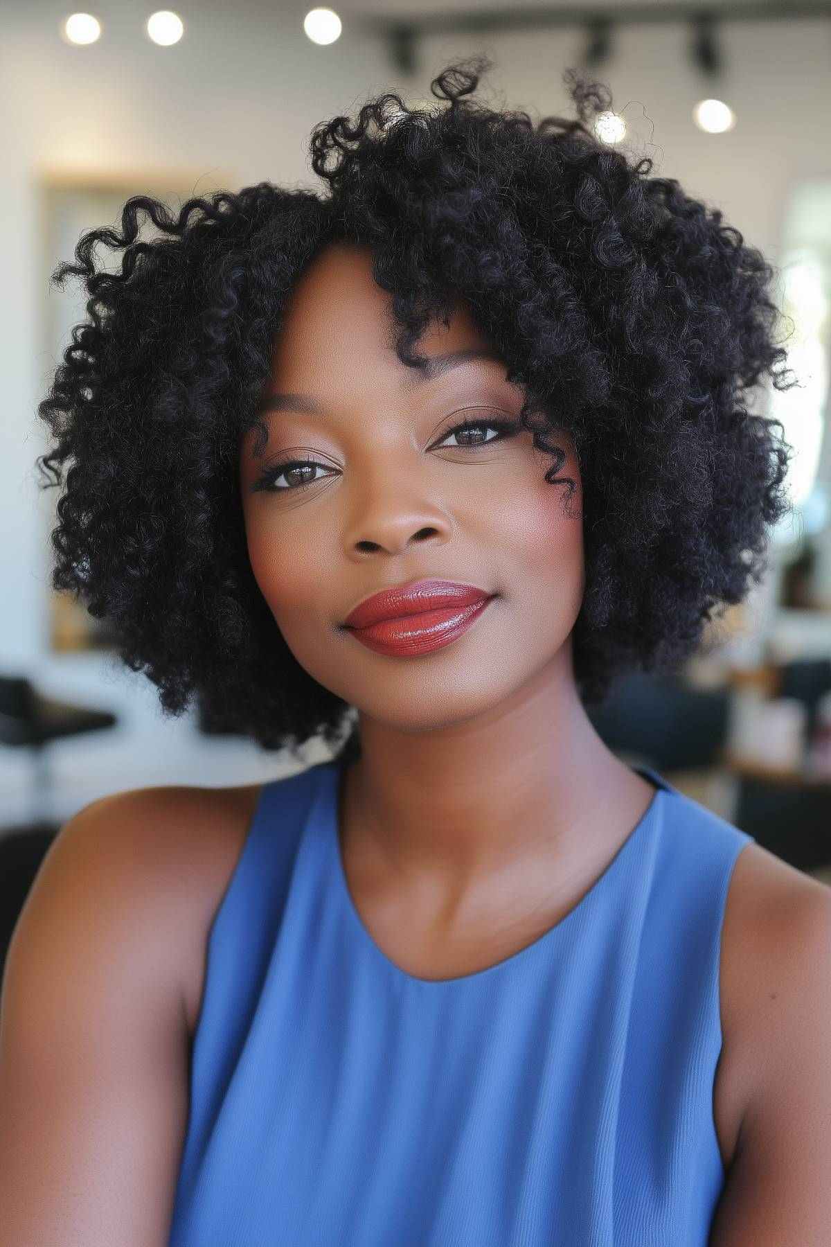 crinkle bob hairstyles for Black women with defined natural curls and a voluminous, rounded shape