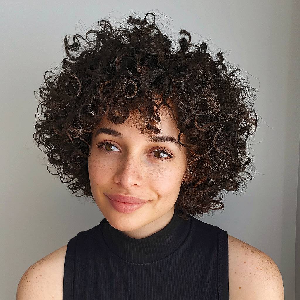 Compact curly hairstyle with spiral definition and cropped shape for natural short curly hair