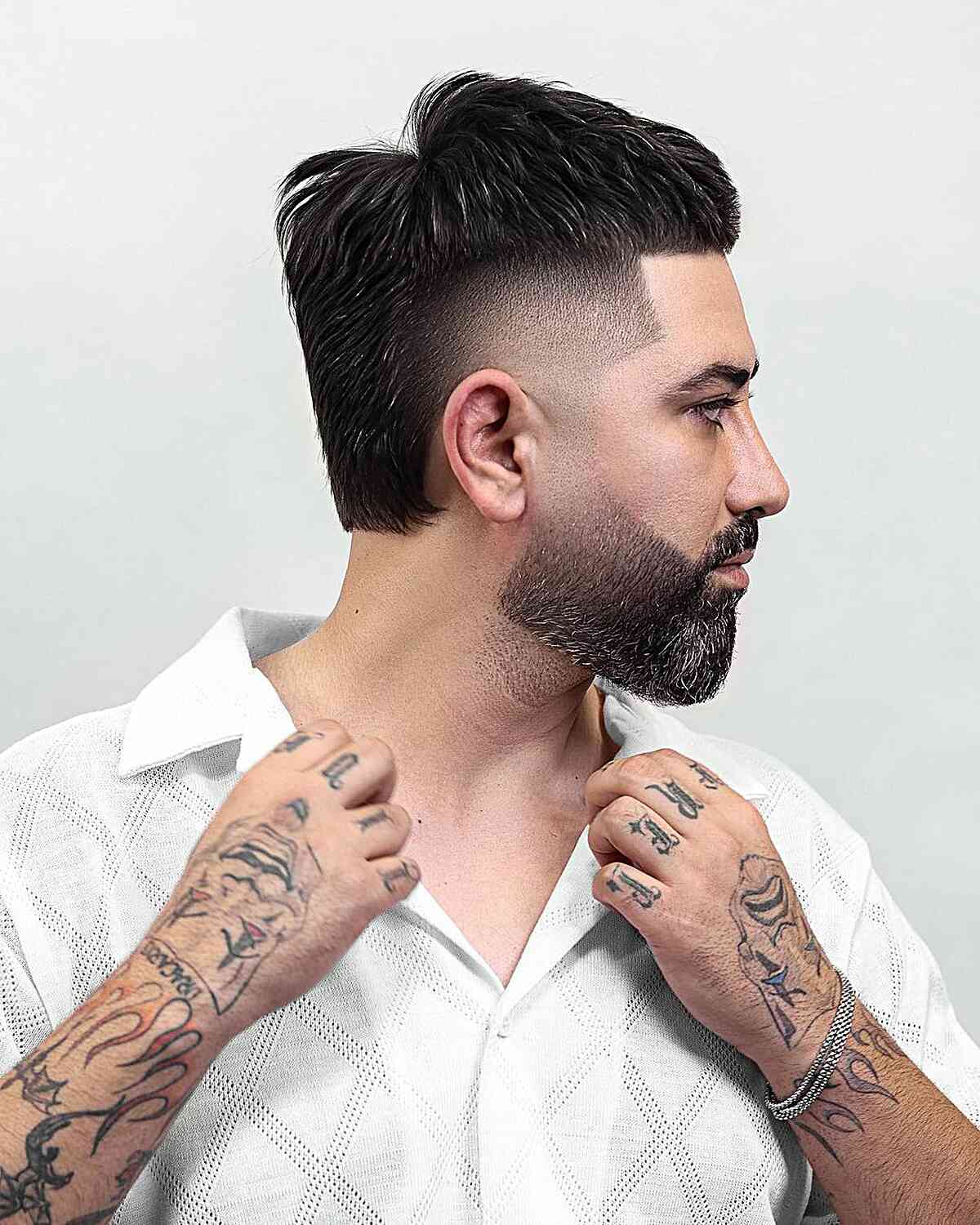 Crop Mullet and Beard Fade on Men with Thick Hair