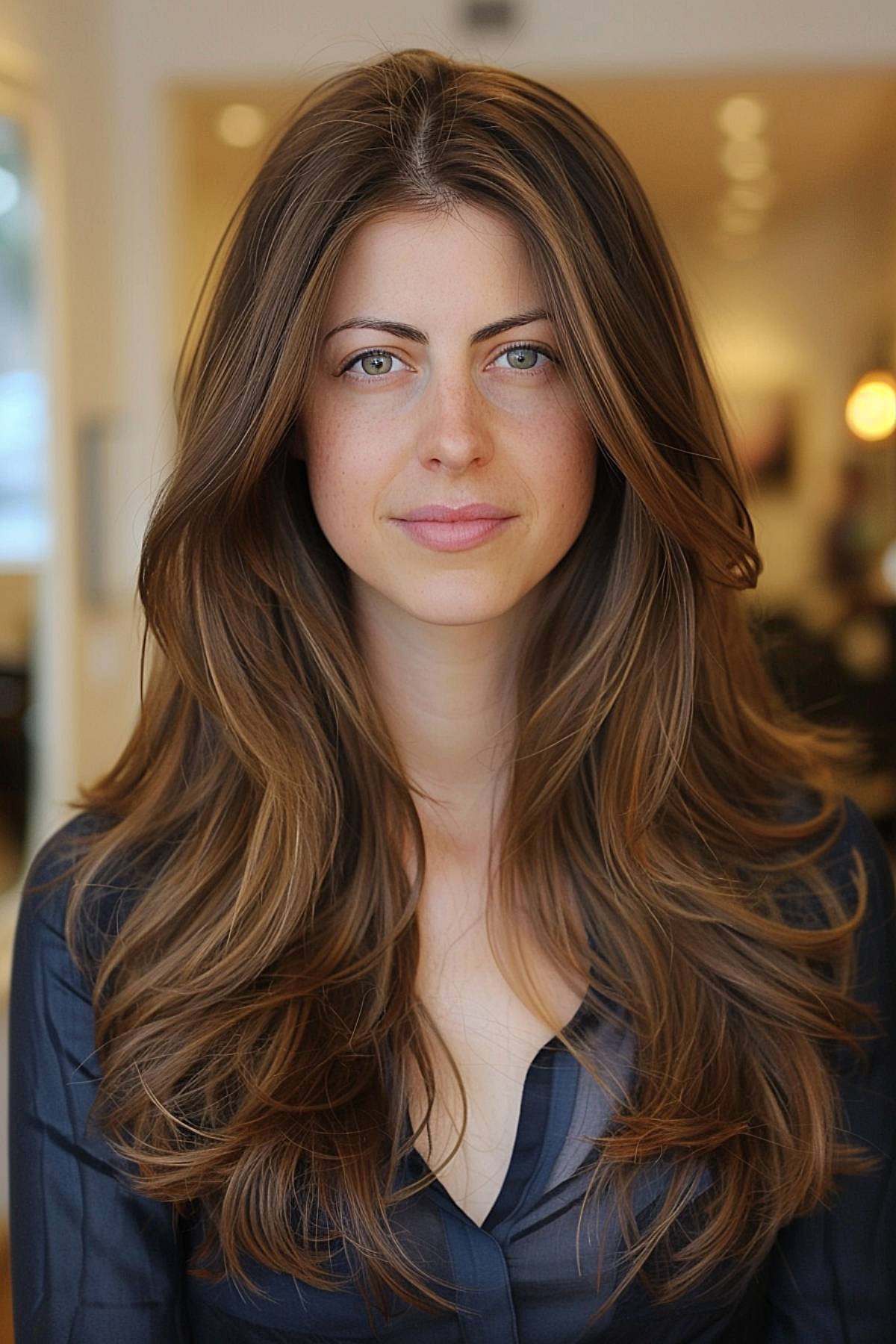 Long haircut with face-framing layers and soft blowout