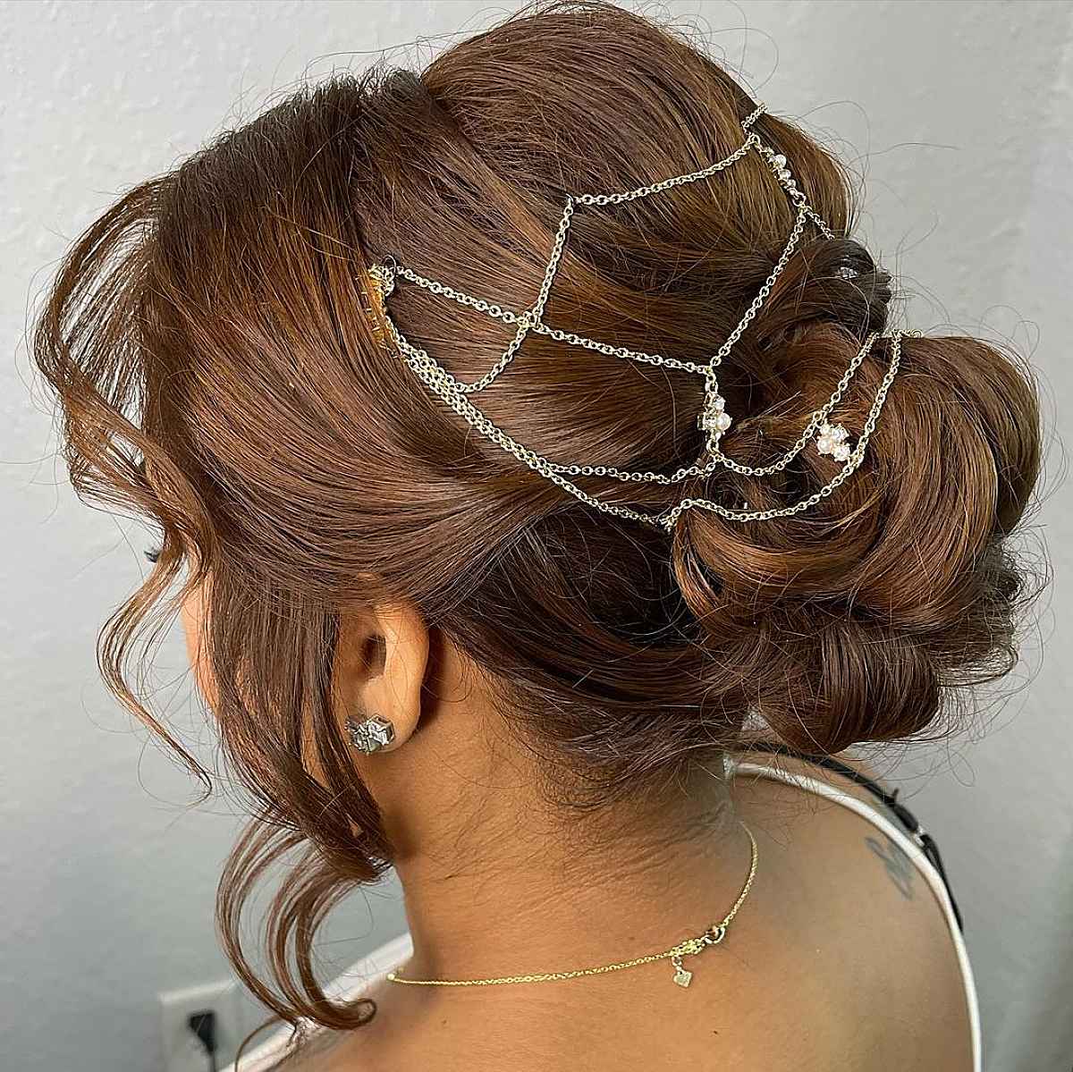 Curled Bun Updo with Hair Chains