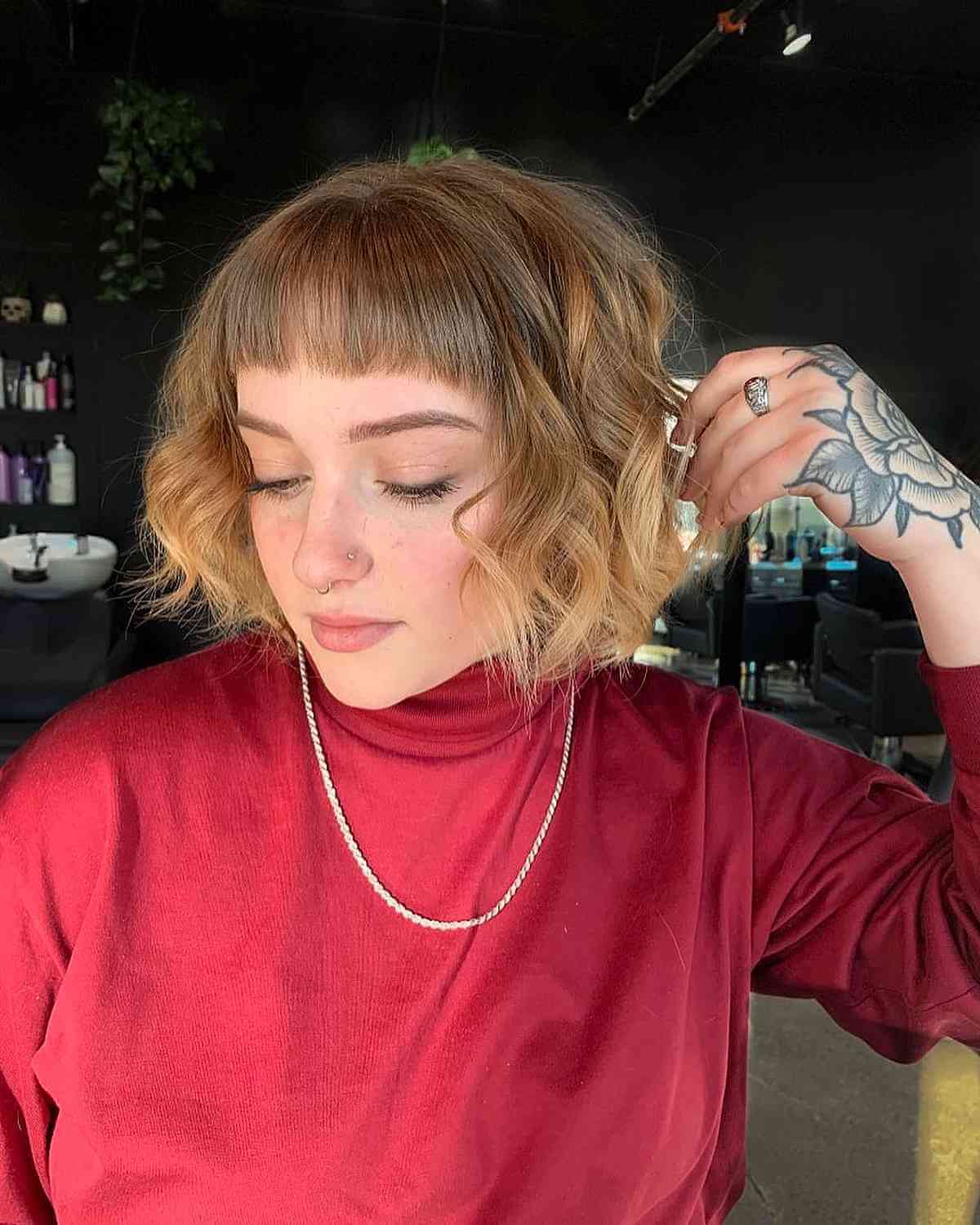 Curled French Bob with Light Bangs