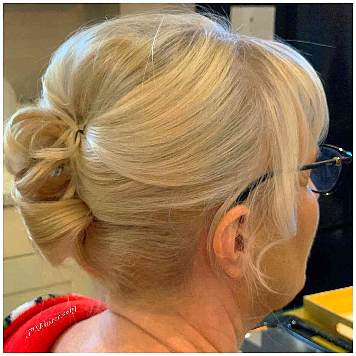 Curled French Twist with Bangs for the Mother of the Groom