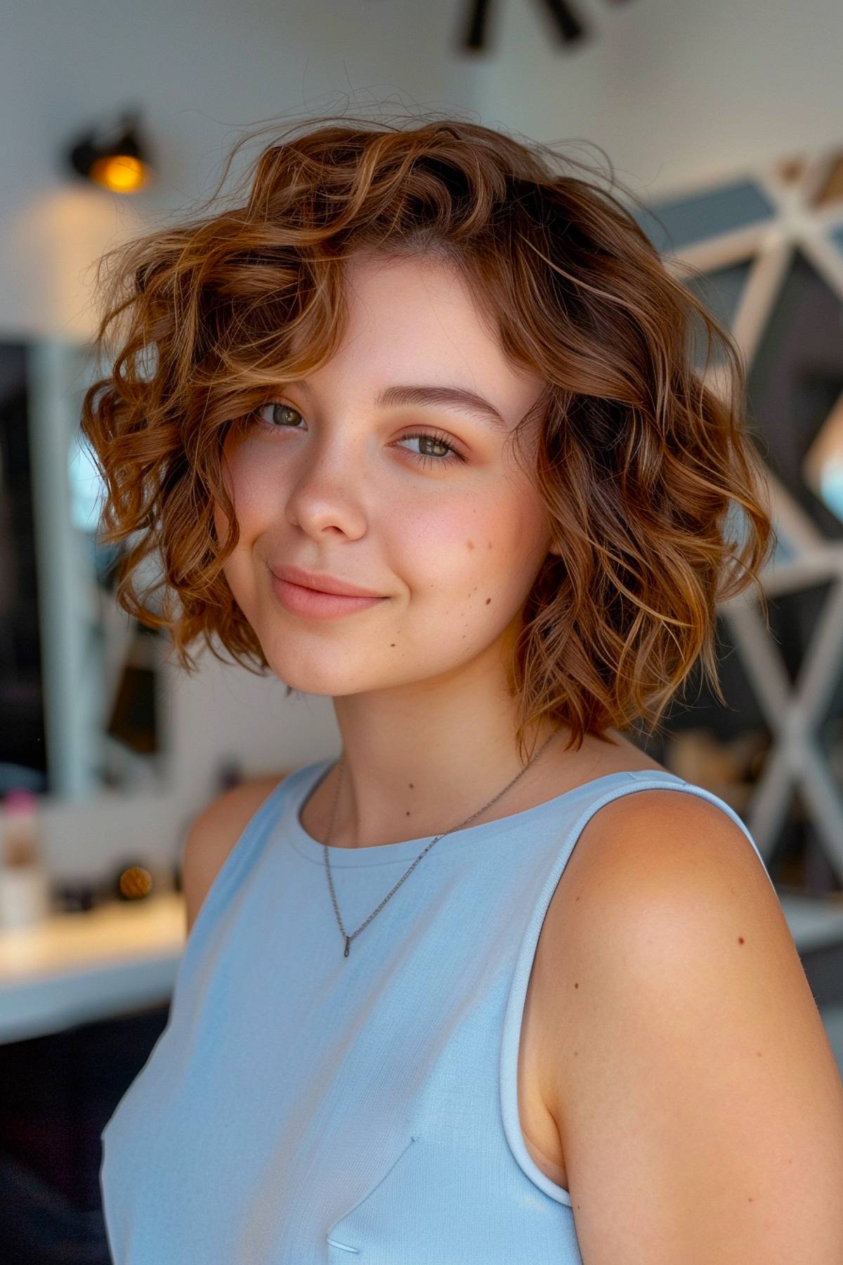 Curlup bob hairstyle, bouncy short bob with playful curls