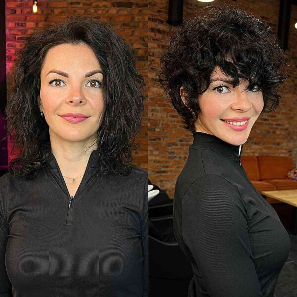 A Curly and Thick Long Pixie Cut for women with a chic style