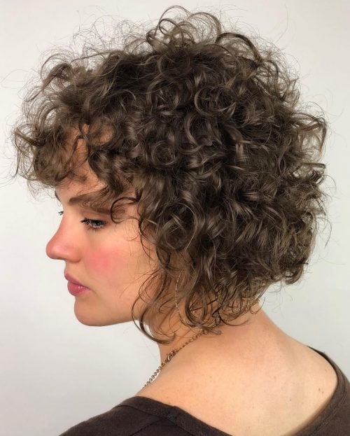 Curly inverted bob with bangs