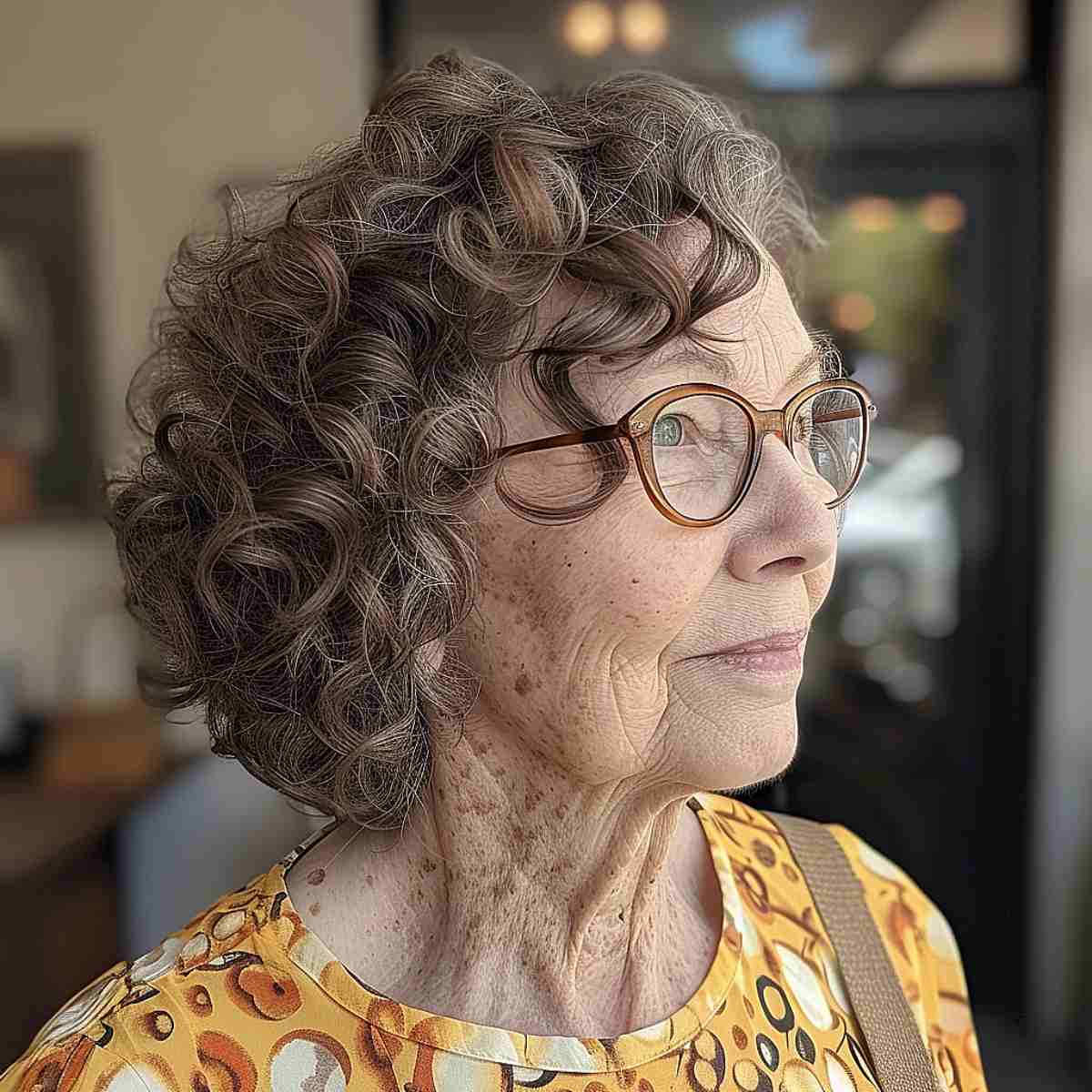 Curly Bob for Curly Hair for women passed 60 with Glasses