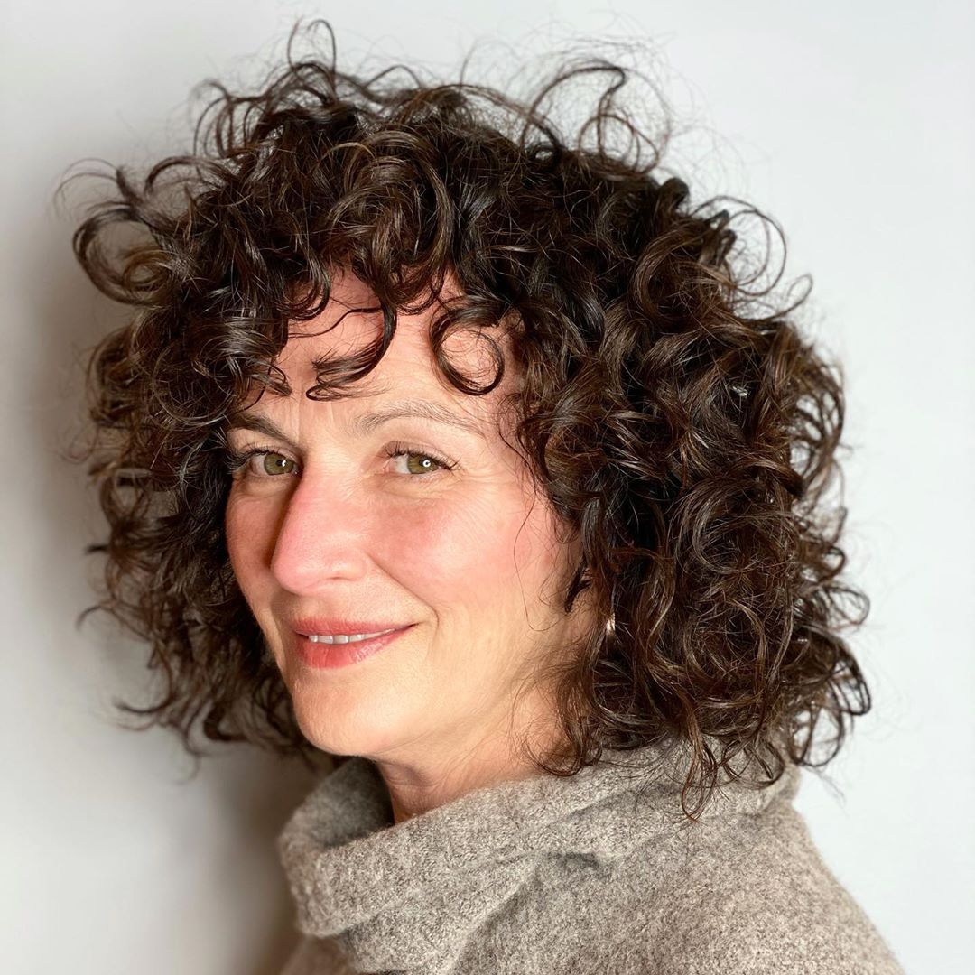 short curly bob for older women over 50 with thick hair