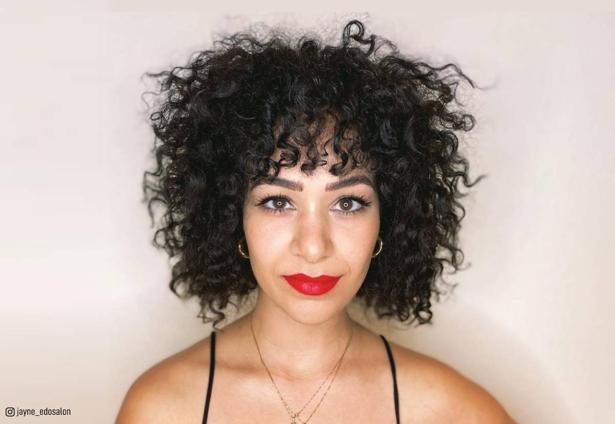 Curly bob with bangs hairstyle