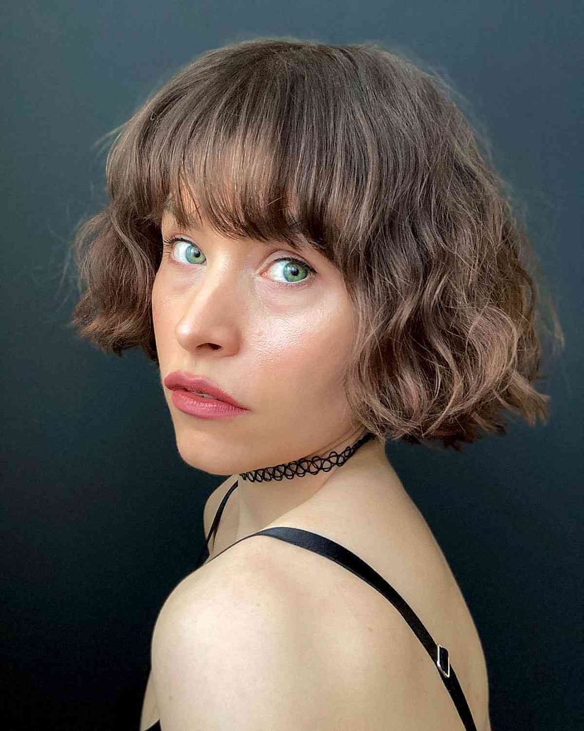 Curly Bob with Straight Bangs