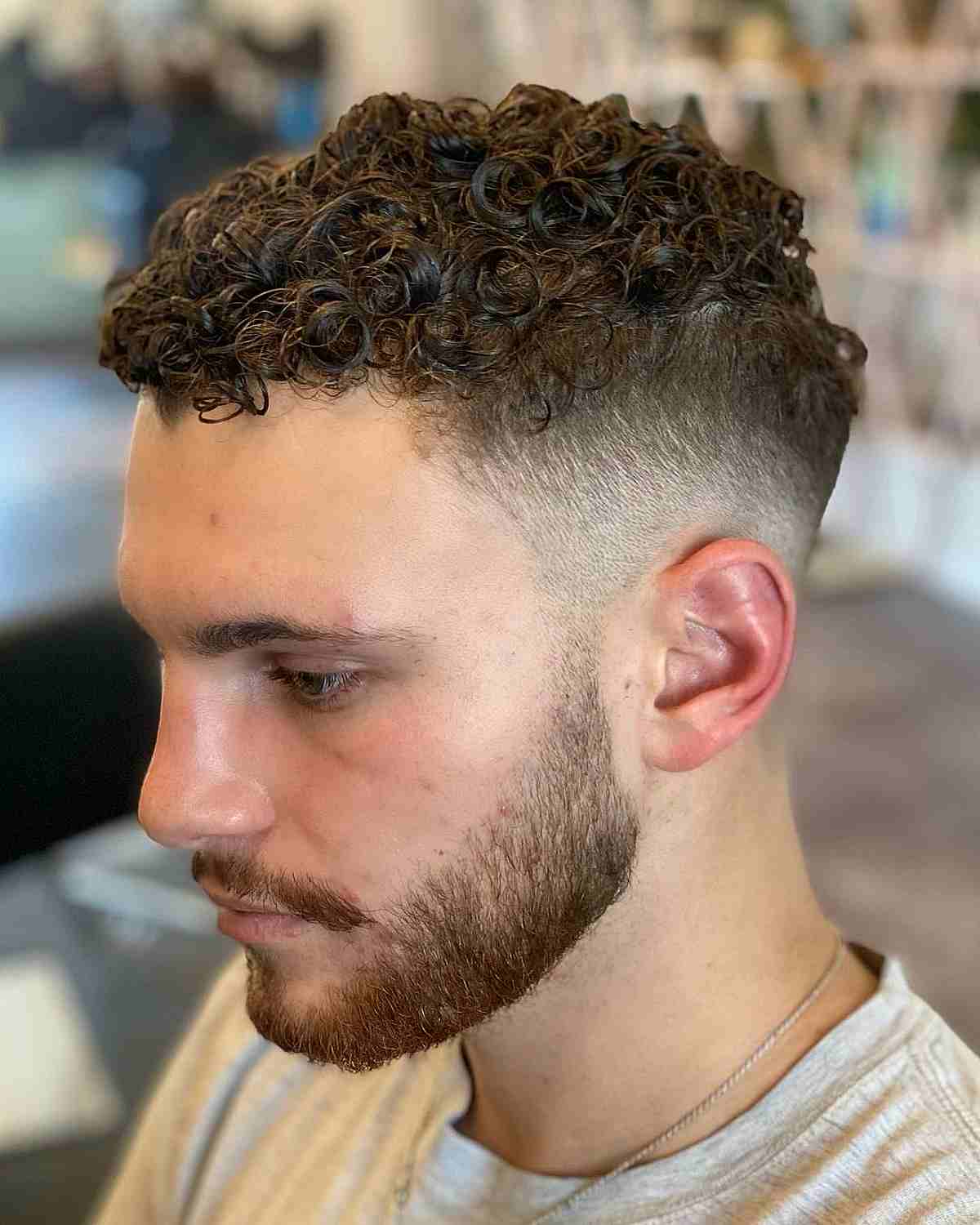Curly Crop Haircut with a Beard