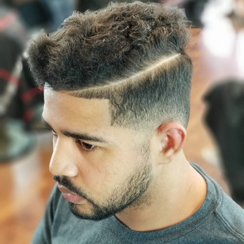 Curly Flat Top with Taper Fade