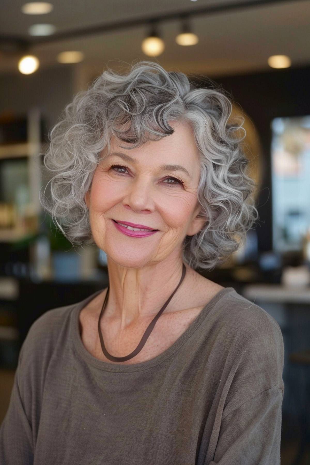 Curly grey bob hairstyle