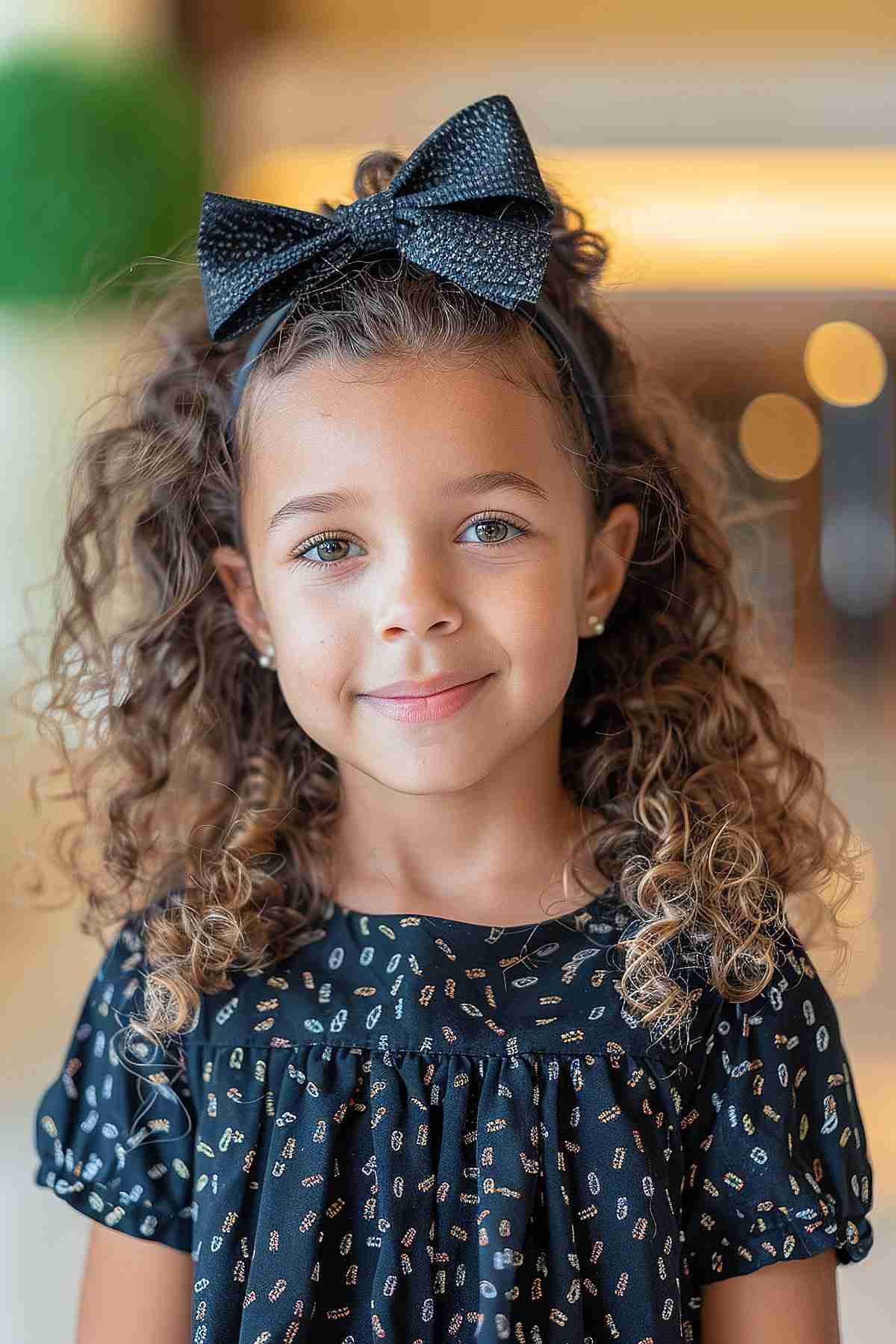 Young girl with natural curly hair and a bow headband