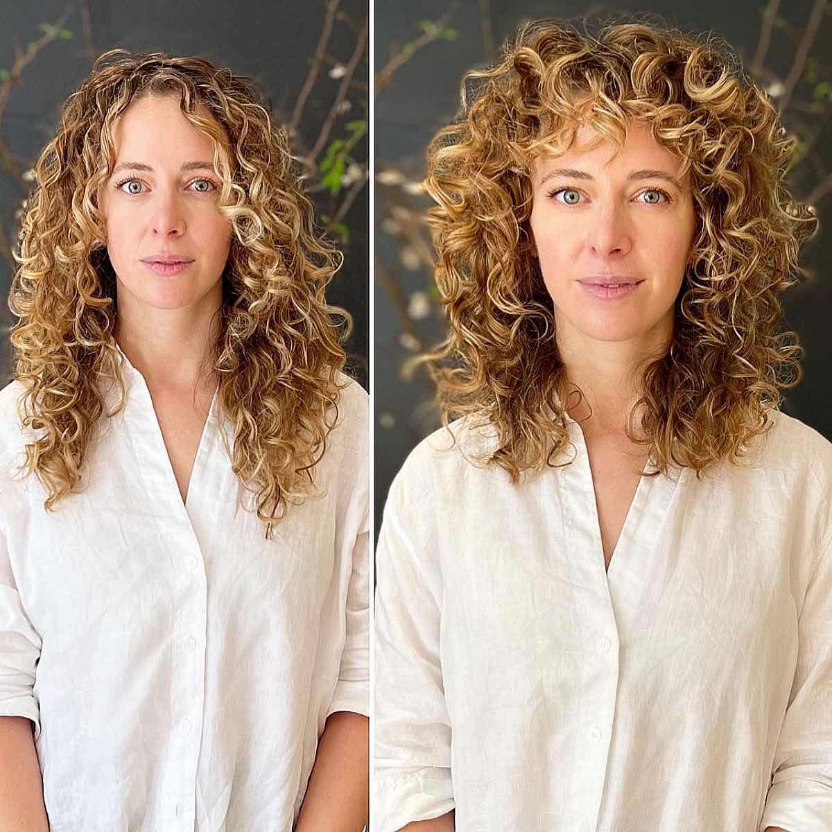 curly hair with curly bangs for women over 40
