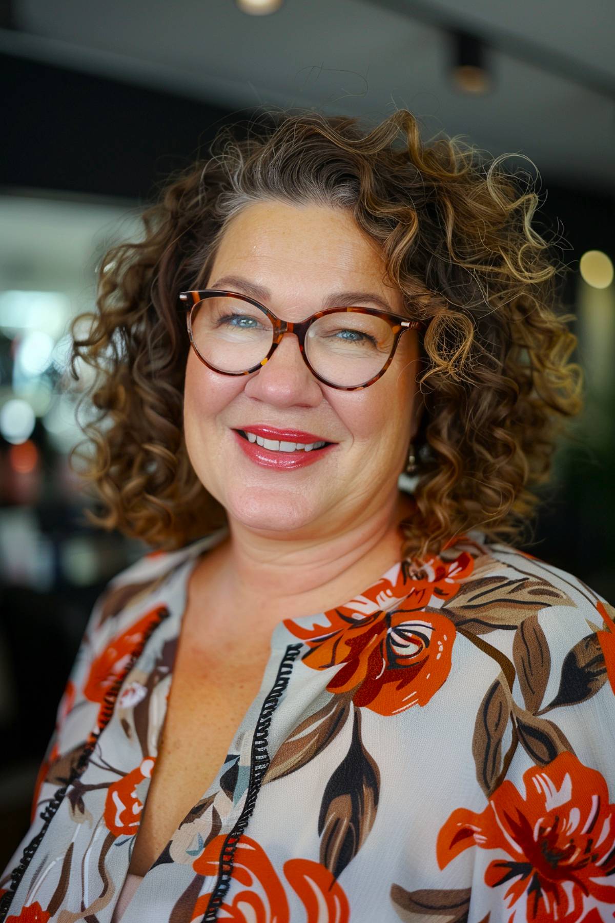 Curly hairstyle for plus-size women over 50