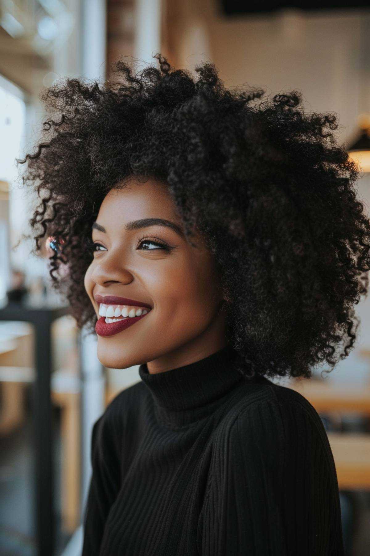 Curly hairstyles black hair showcasing natural texture and volume in a stunning afro