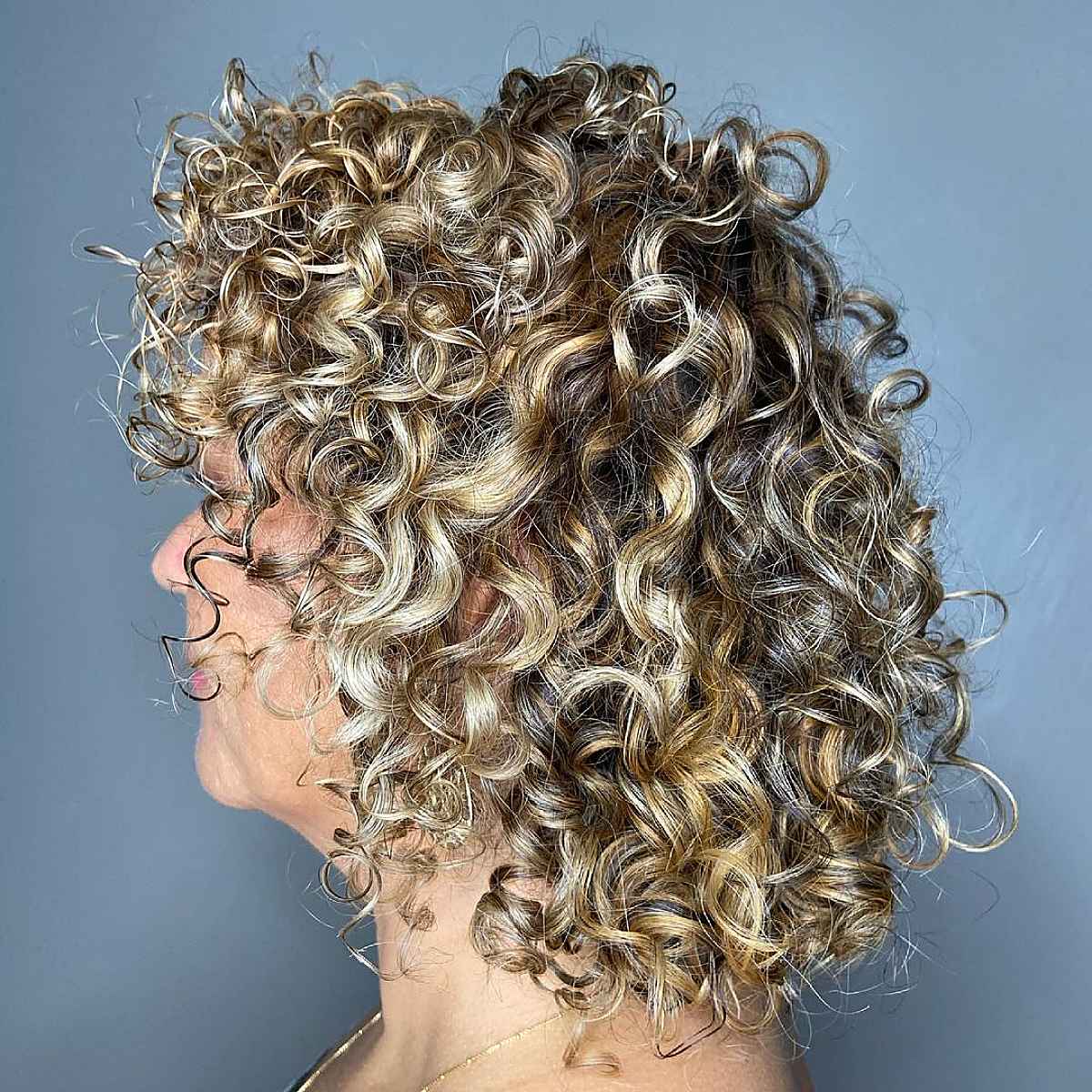 Curly Layered Blonde Lob for Women Past 60