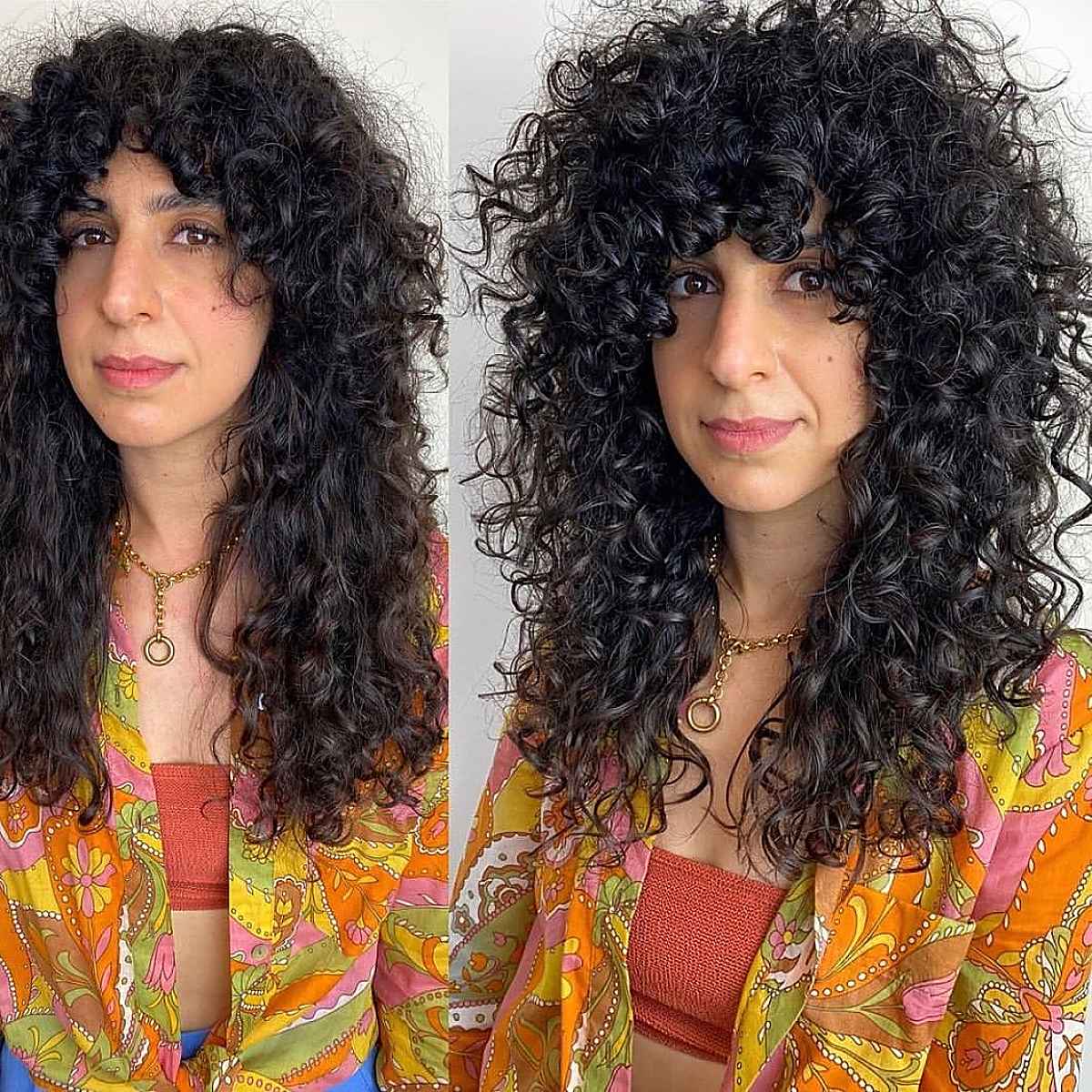 Curly Layered Hair with Curly Bangs