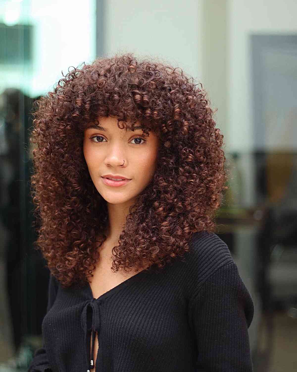 Curly Lob with Volume on Top and Layers for African-American Ladies