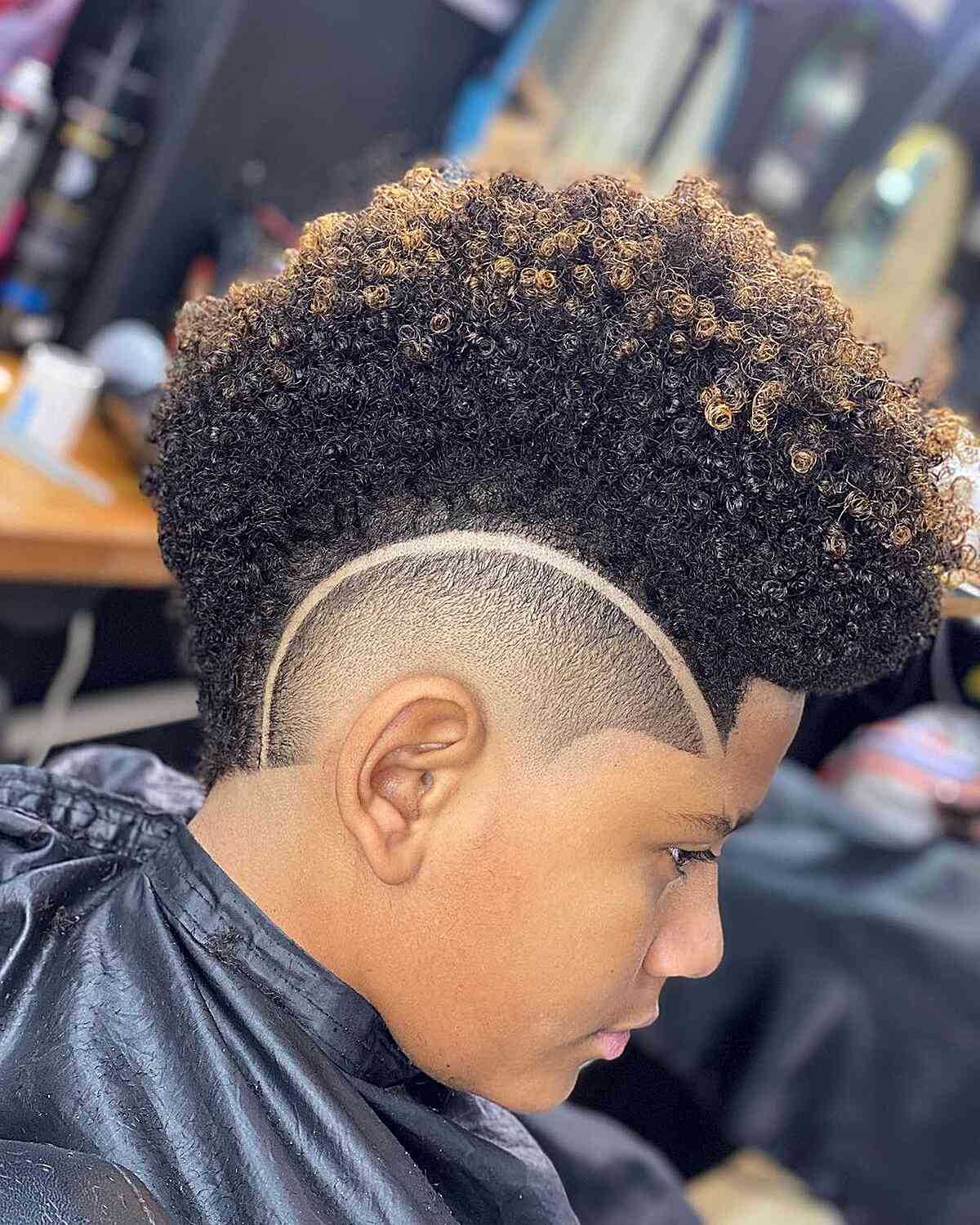 Curly Mohawk with a Sharp Line for Young Black Boys
