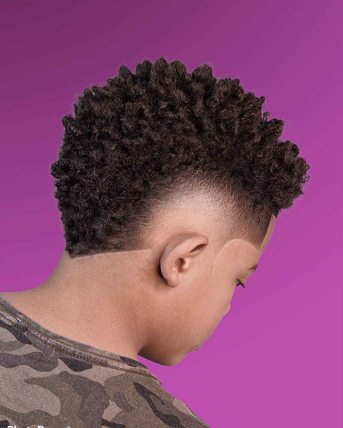 Curly Mohawk with V-Shaped Neckline for Black Boys