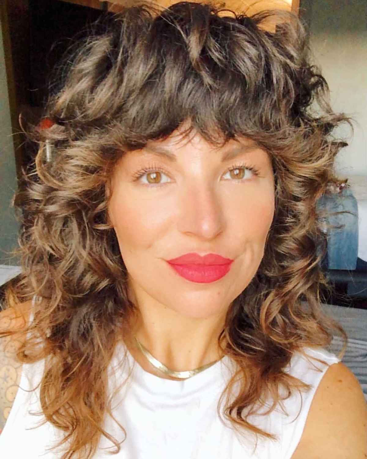 Curly Mullet Shag with Fringe Bangs