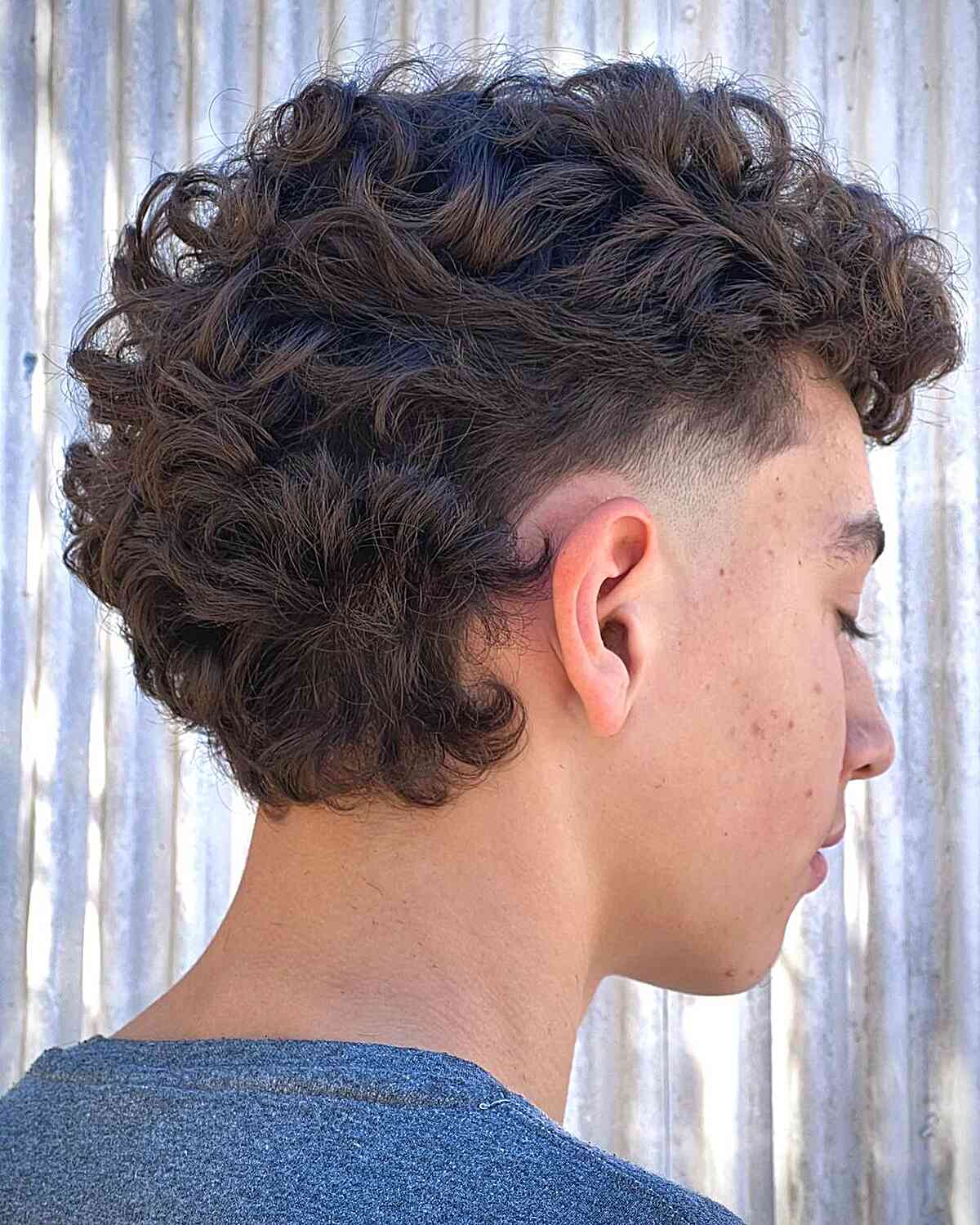 Curly Mullet with Shaved Sides for Men