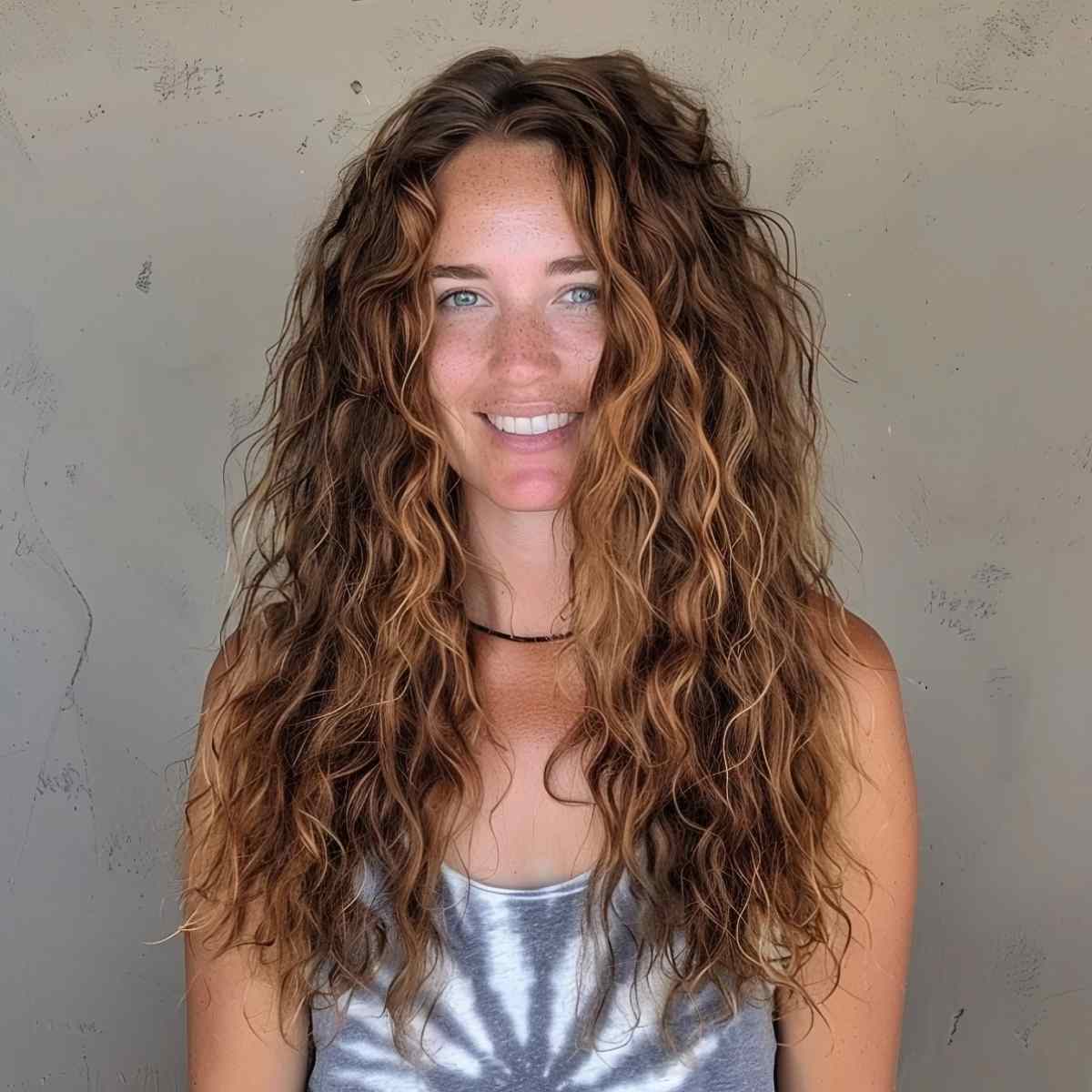 Stylish curly perm for long hair