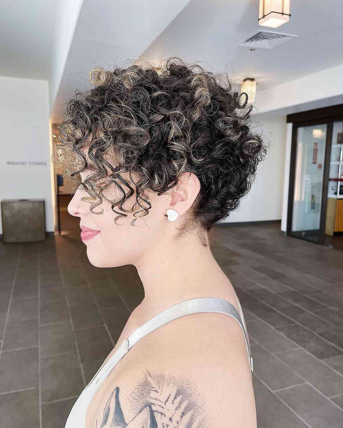 Curly Pixie Crop with Blonde Accents