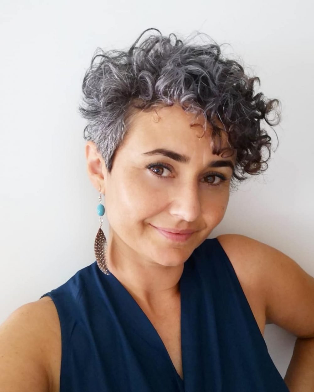 Curly pixie cut for older women with curly hair