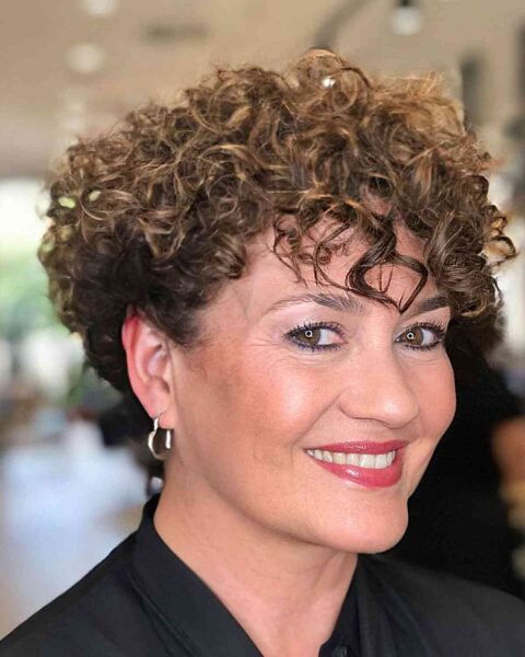 A Curly Pixie with Curly Wispy Fringe