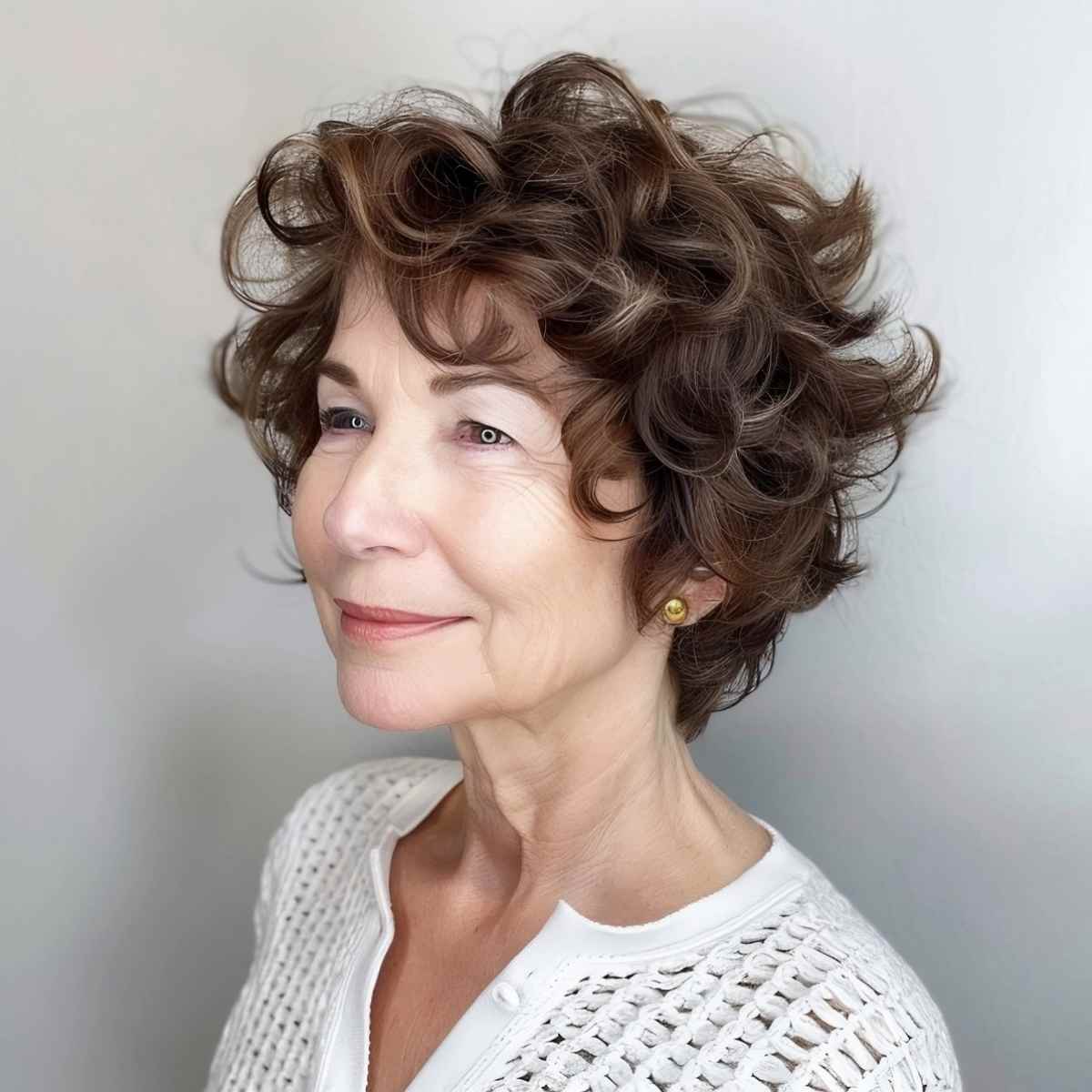 Curly pixie with layers for women over 70