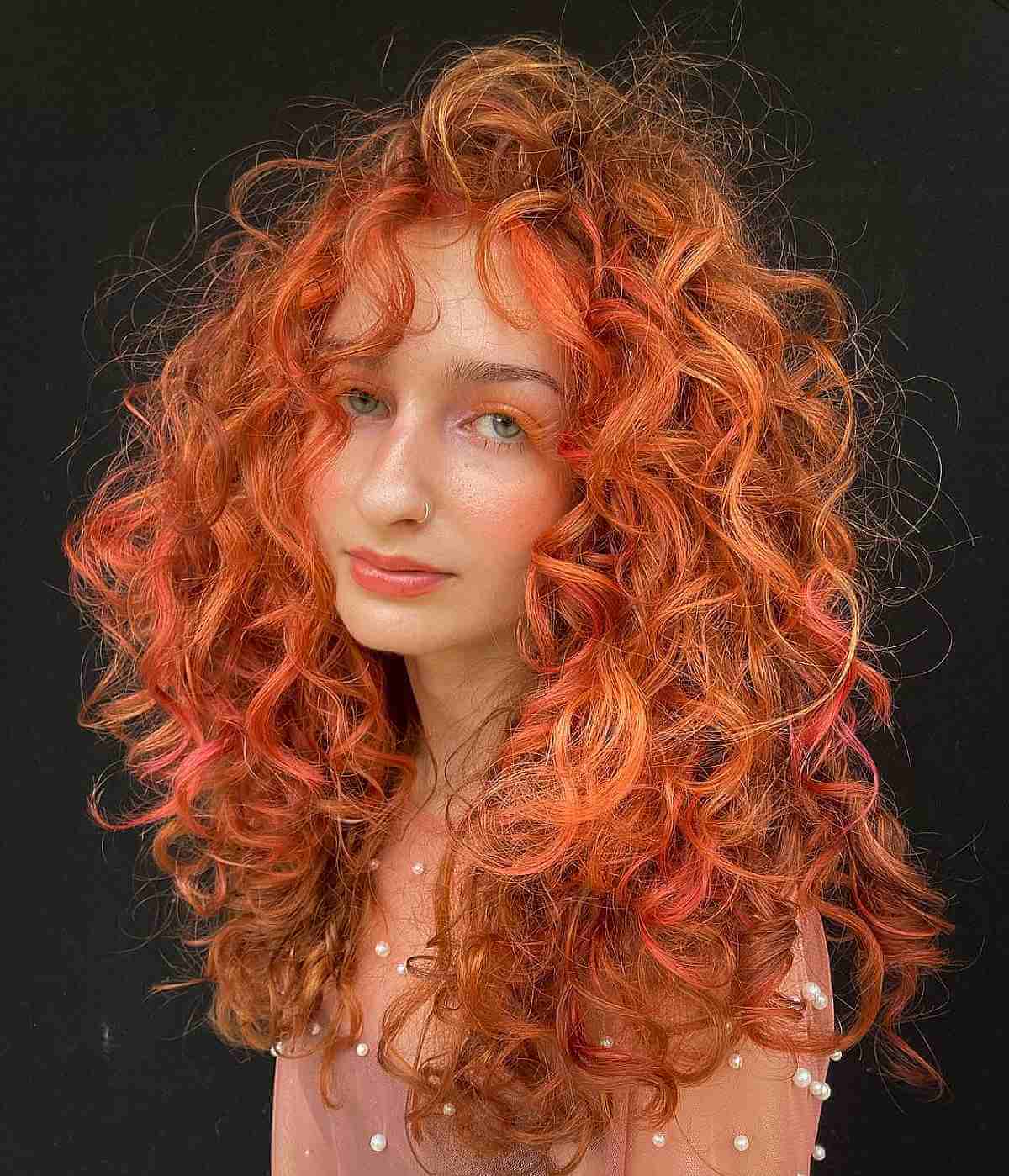 Curly Red Hair with Highlights