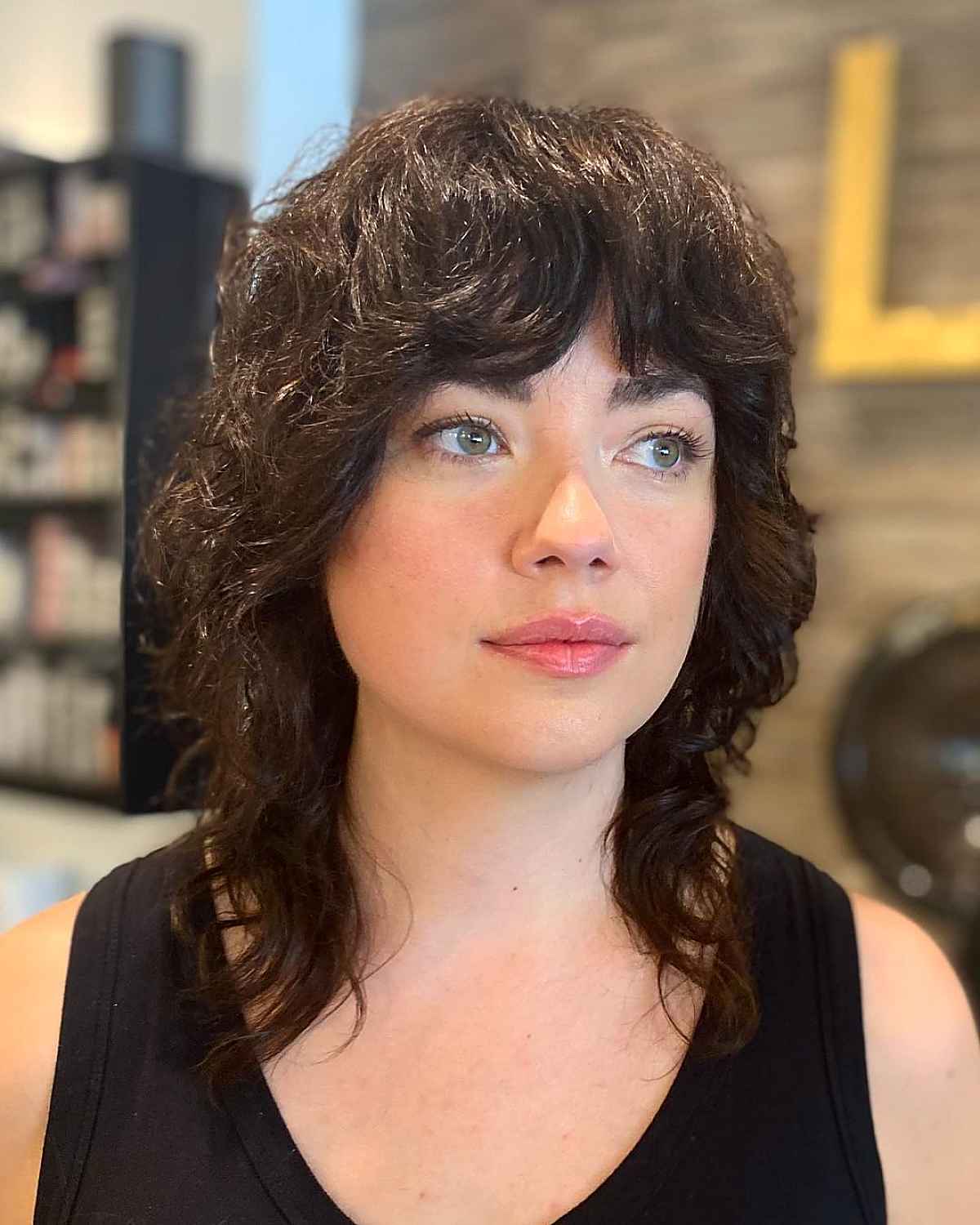 Curly Shag for a Soft Jawline