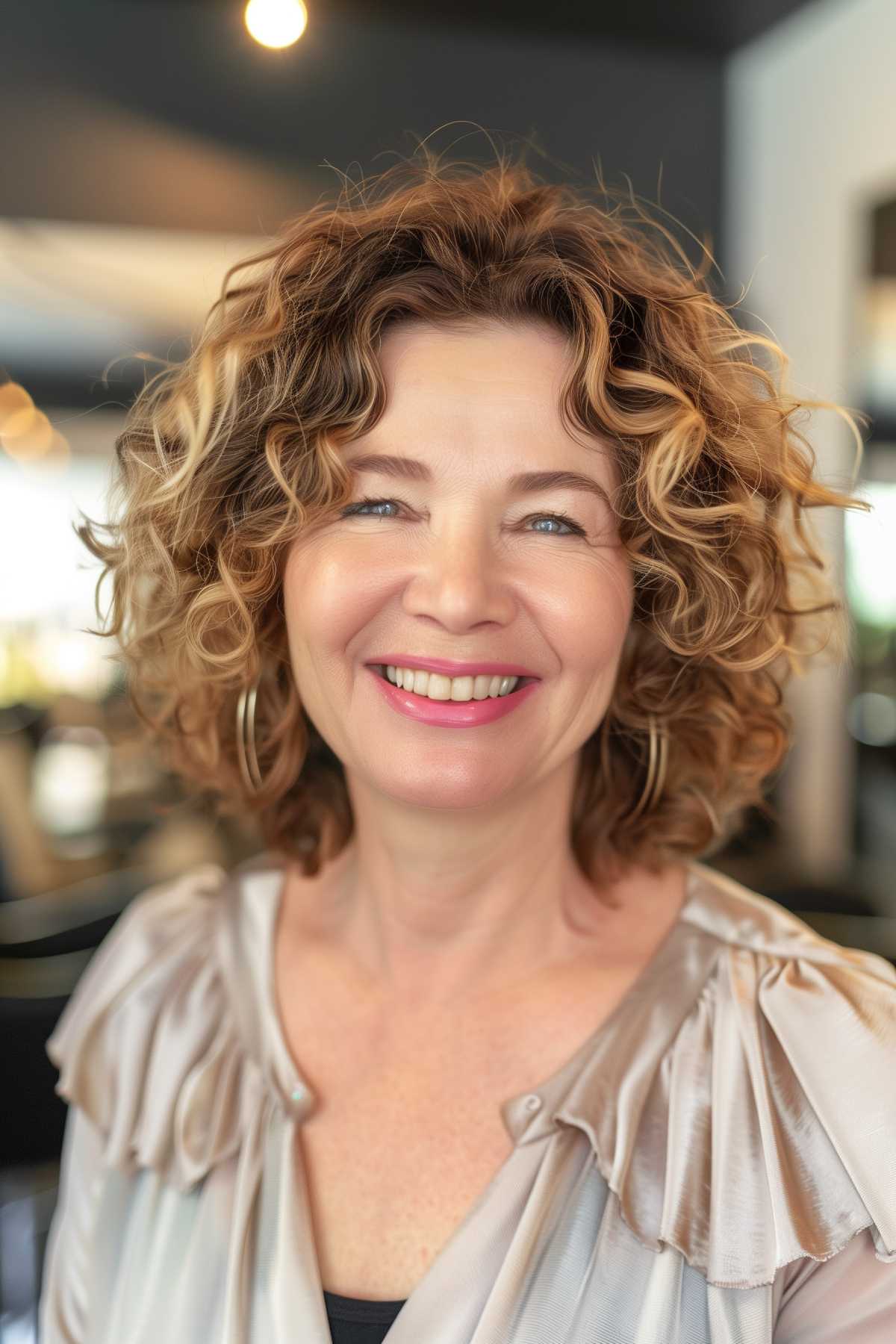 Curly shaggy bob with volume for fine hair