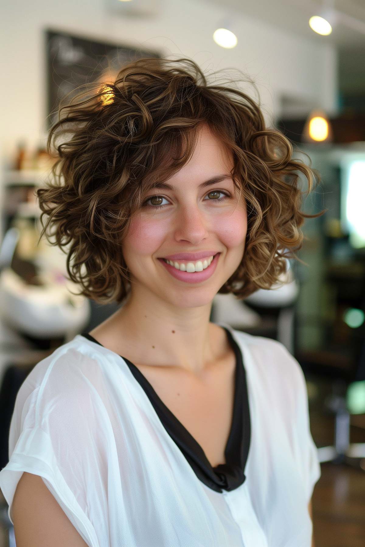 Natural Curls with Subtle Highlights in Short Bob Hairstyle