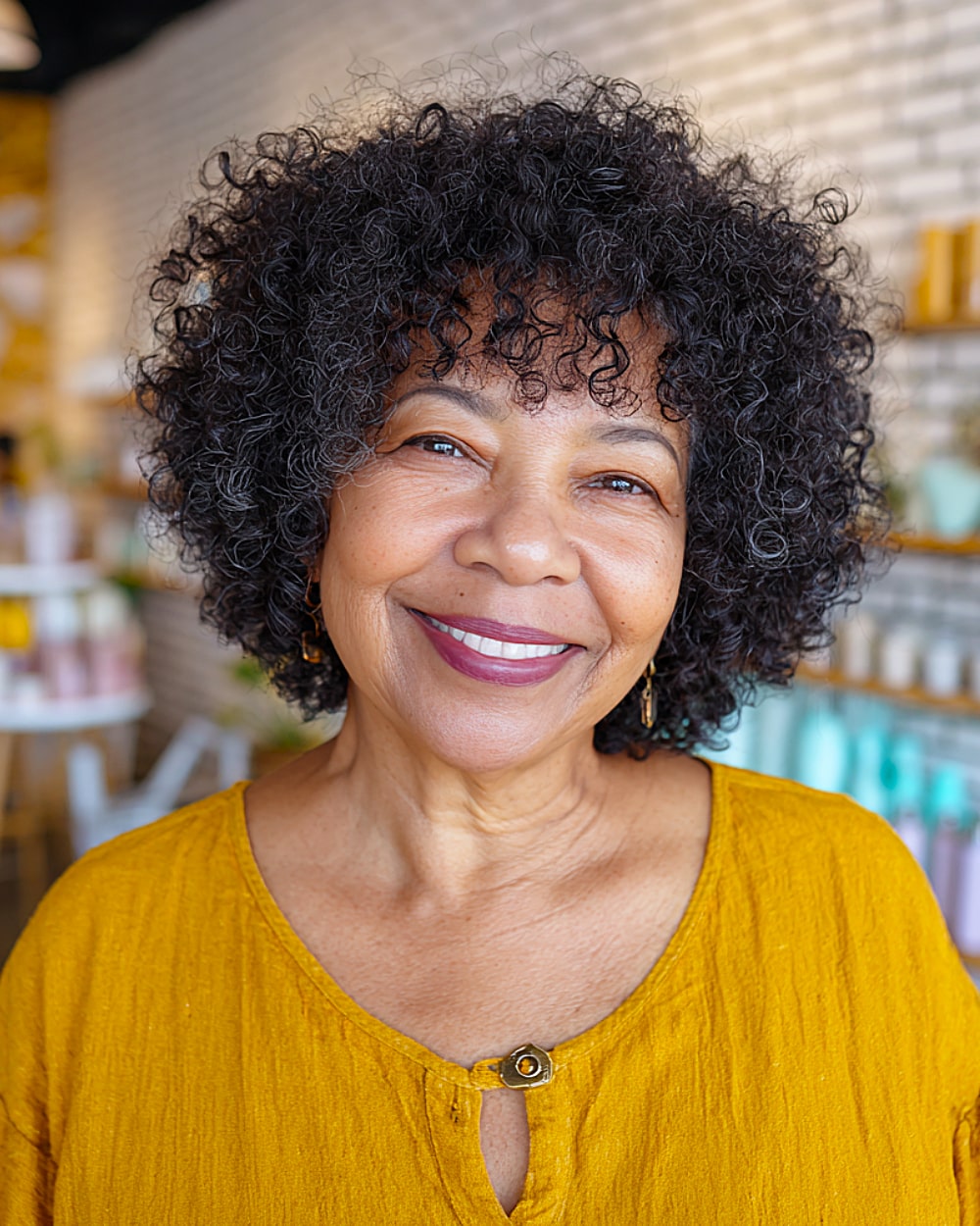 Short curly bob for older Black women with natural texture and rounded silhouette