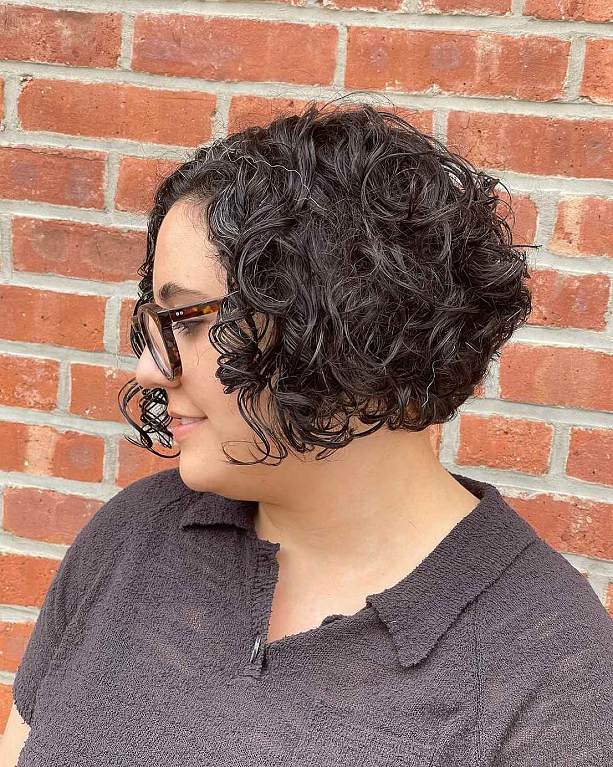 Curly Stacked Bob for Round Faces
