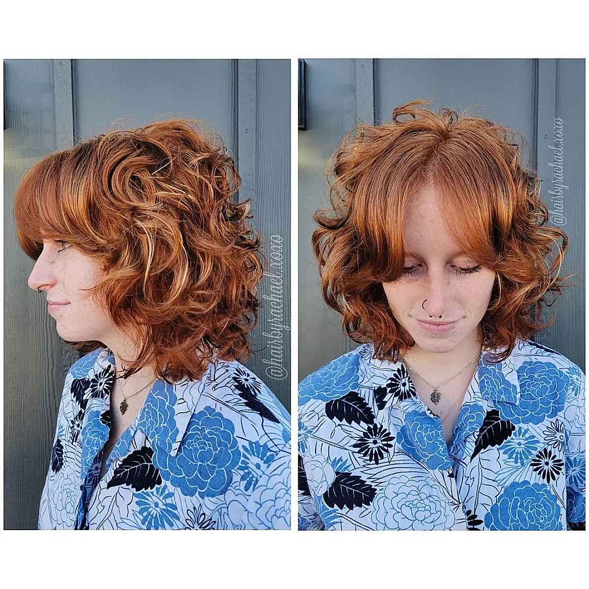 Curly Waves with Straight Curtain Bangs