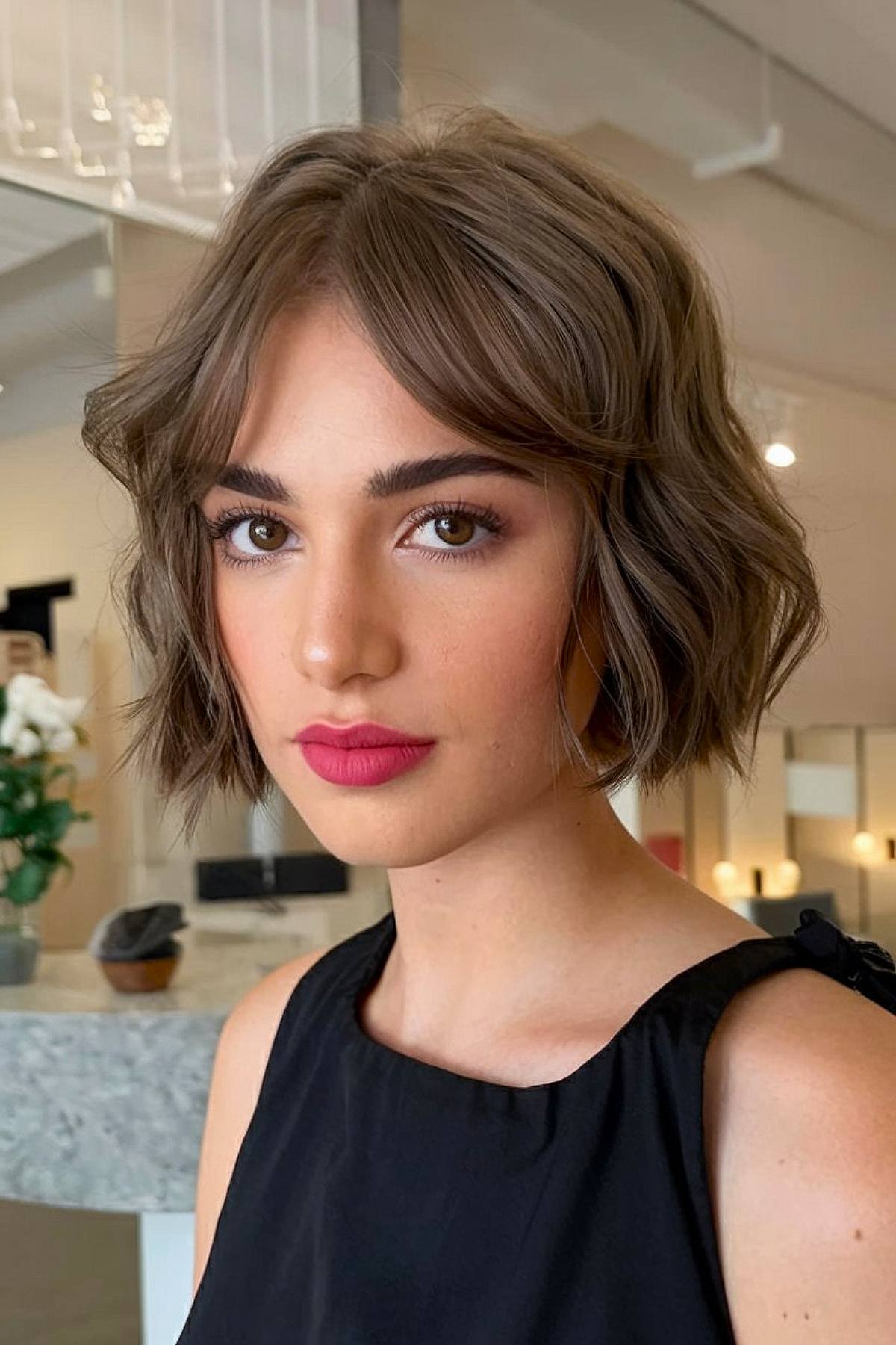 French bob haircut with curtain bangs