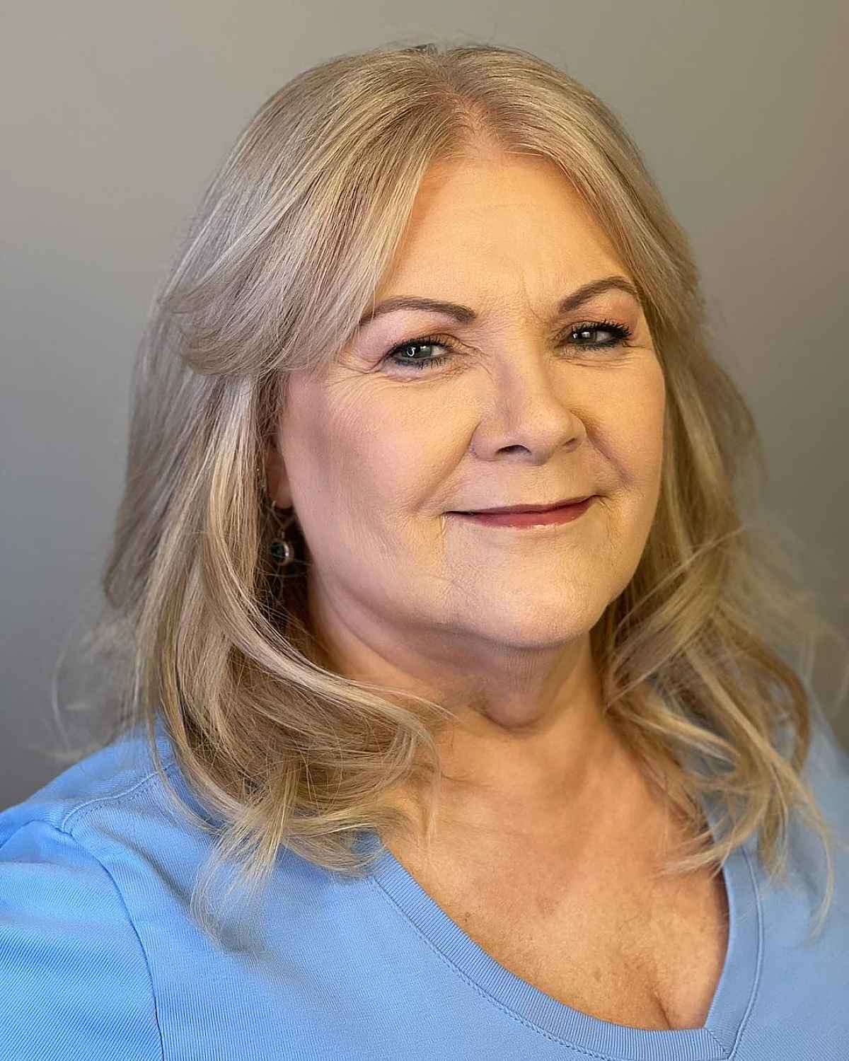 Curtain Bangs on Mid-Length Hair for Women Over 60