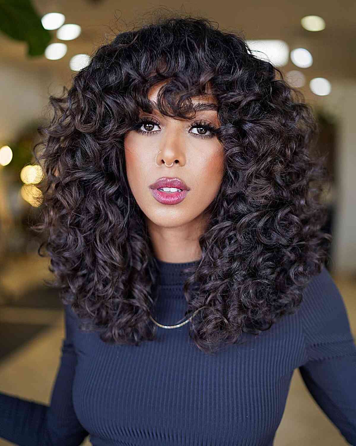 Curved Curly Hair with Fringe for ladies with thick hair